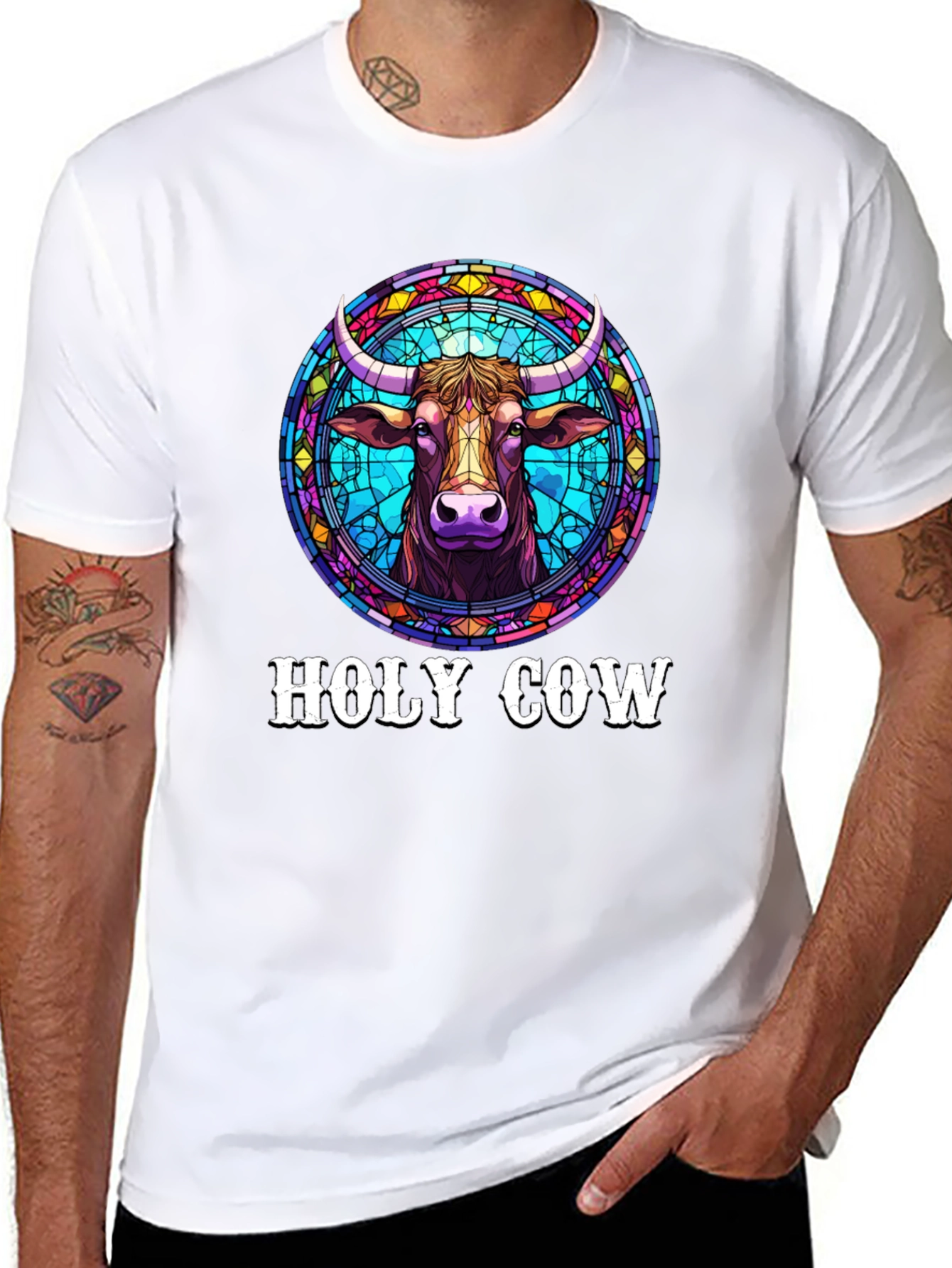Holy Cow Graphic Tee - Stained Glass Design