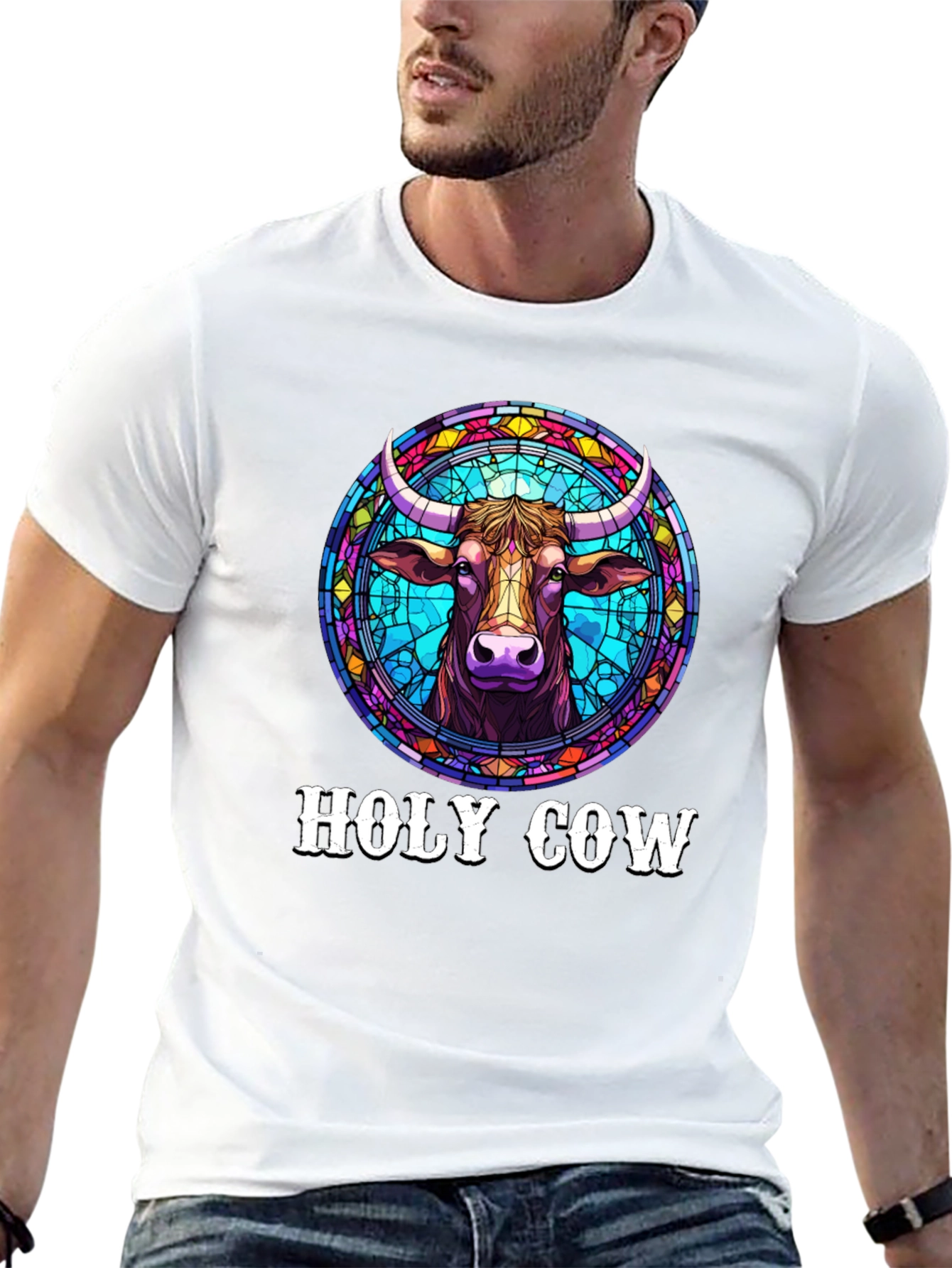 Holy Cow Graphic Tee - Stained Glass Design