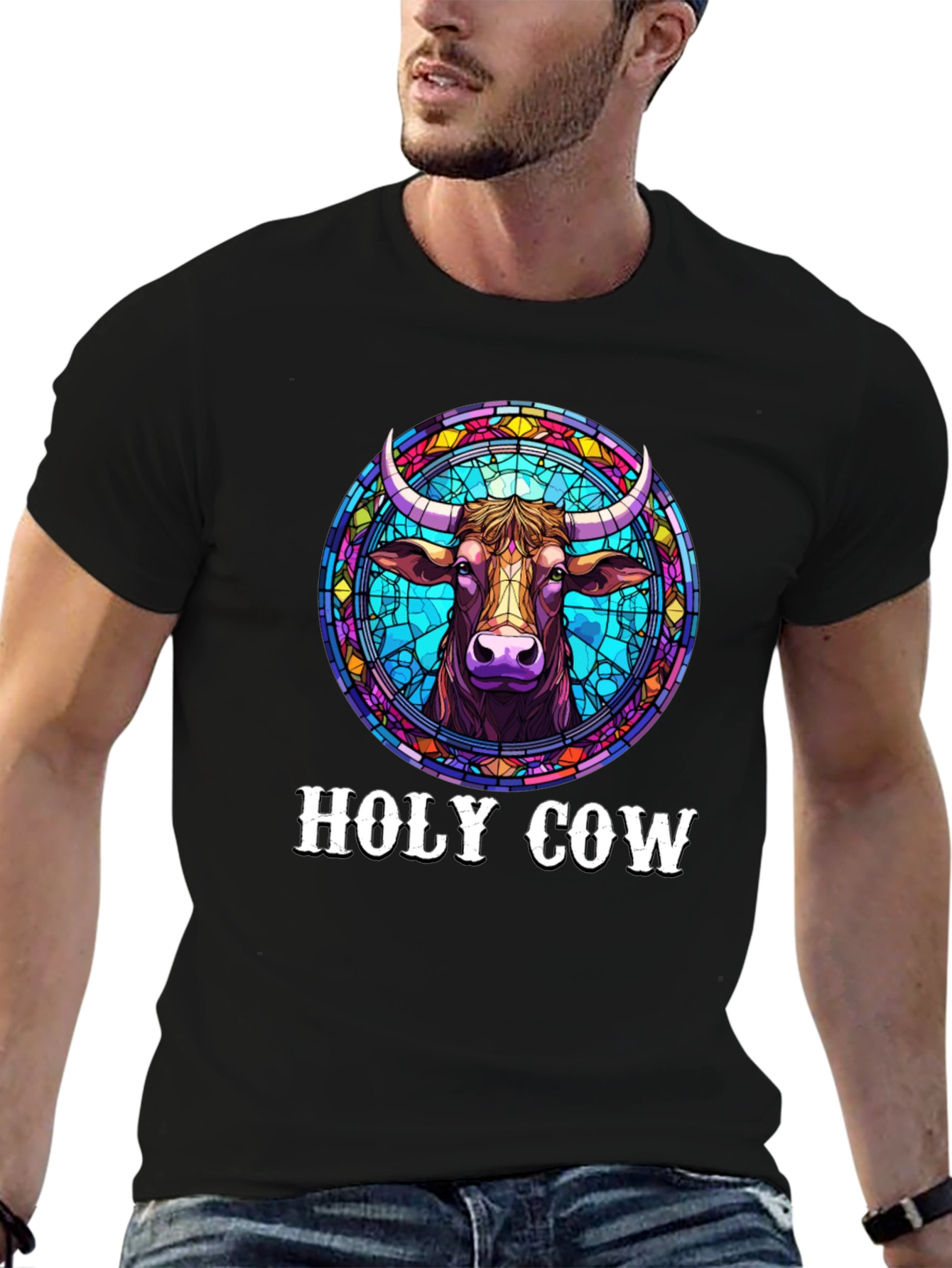 Holy Cow Graphic Tee - Stained Glass Design