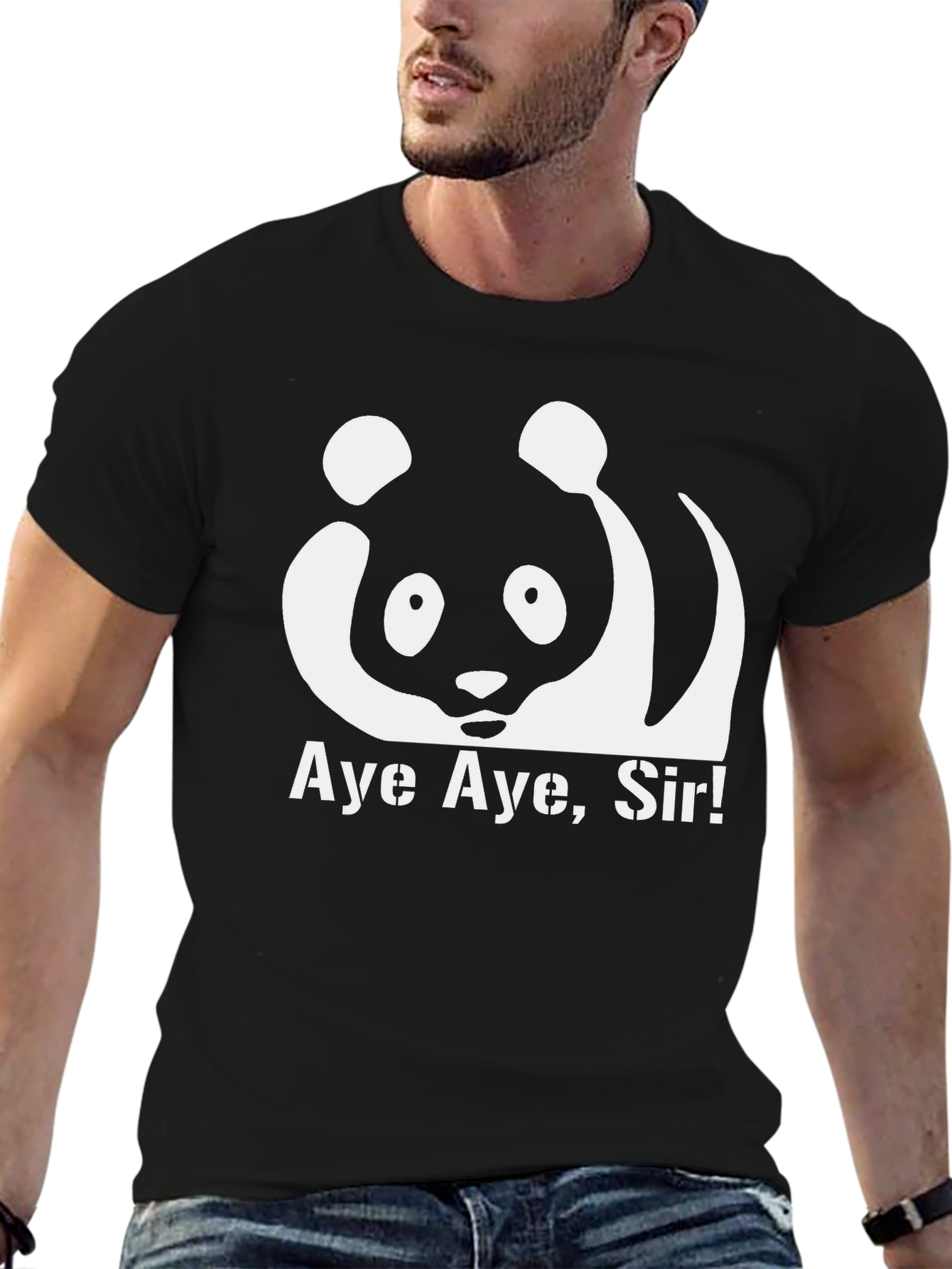 Aye Aye Sir! Panda Graphic Black T-Shirt