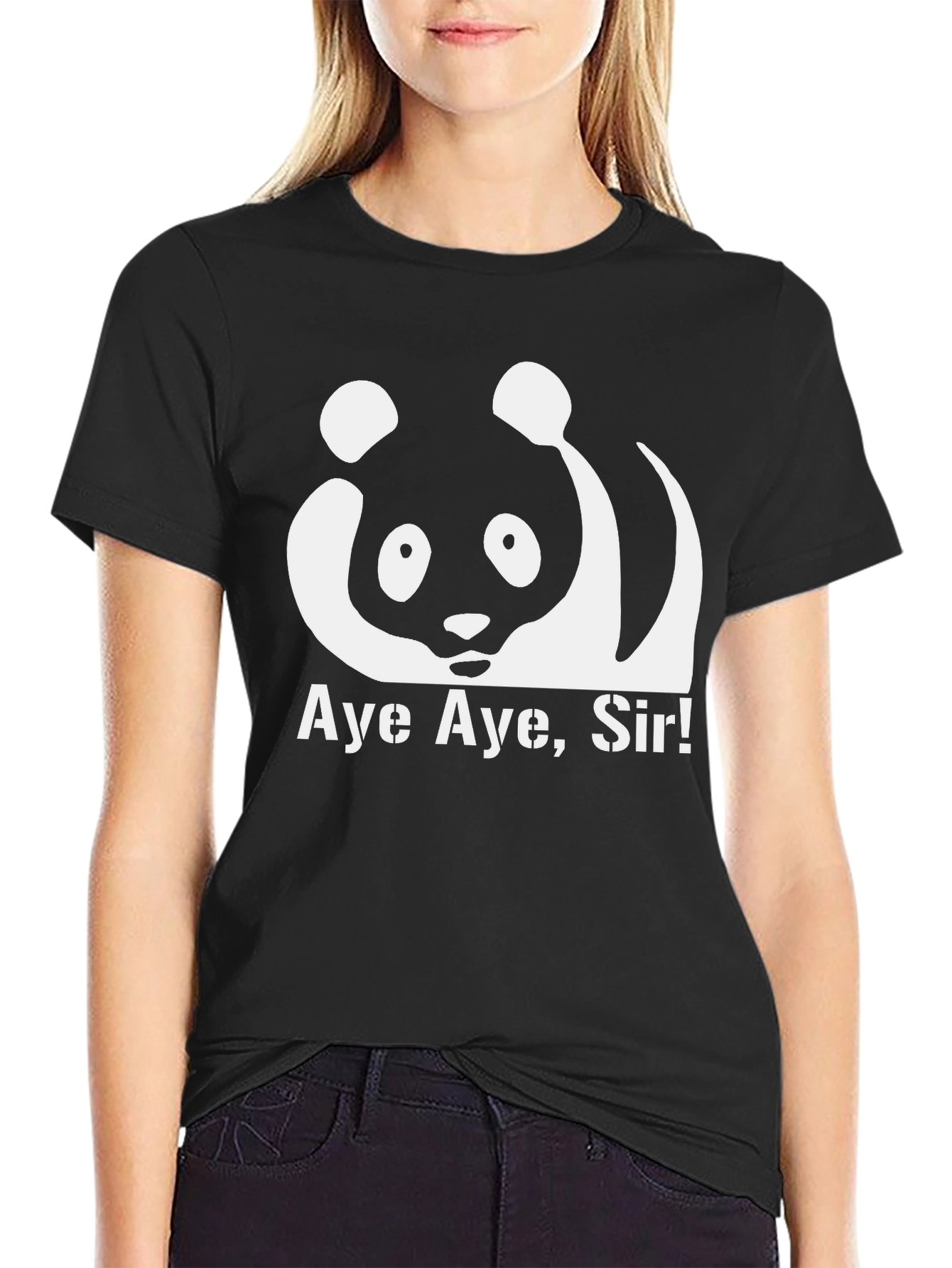 Aye Aye Sir! Panda Graphic Black T-Shirt