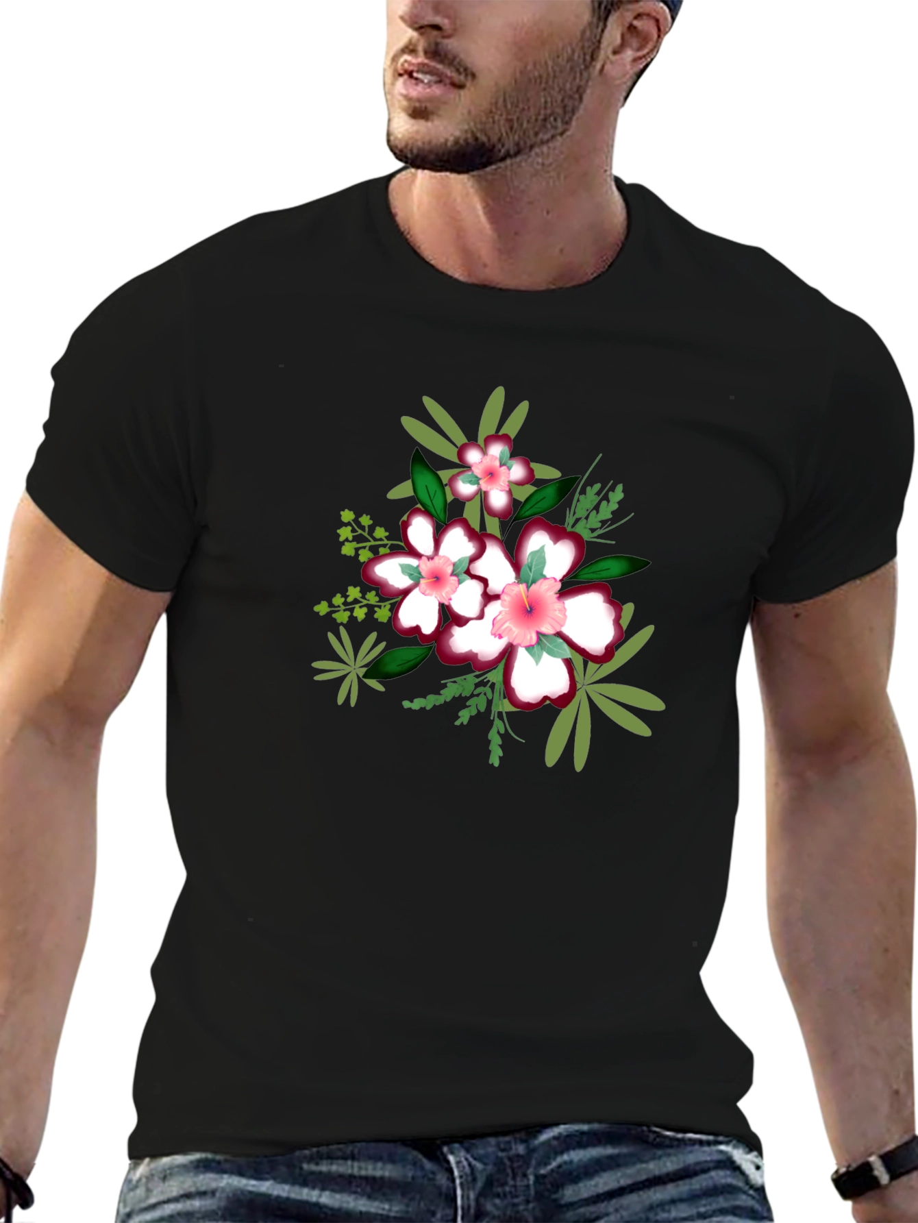 Floral Print Black T-Shirt