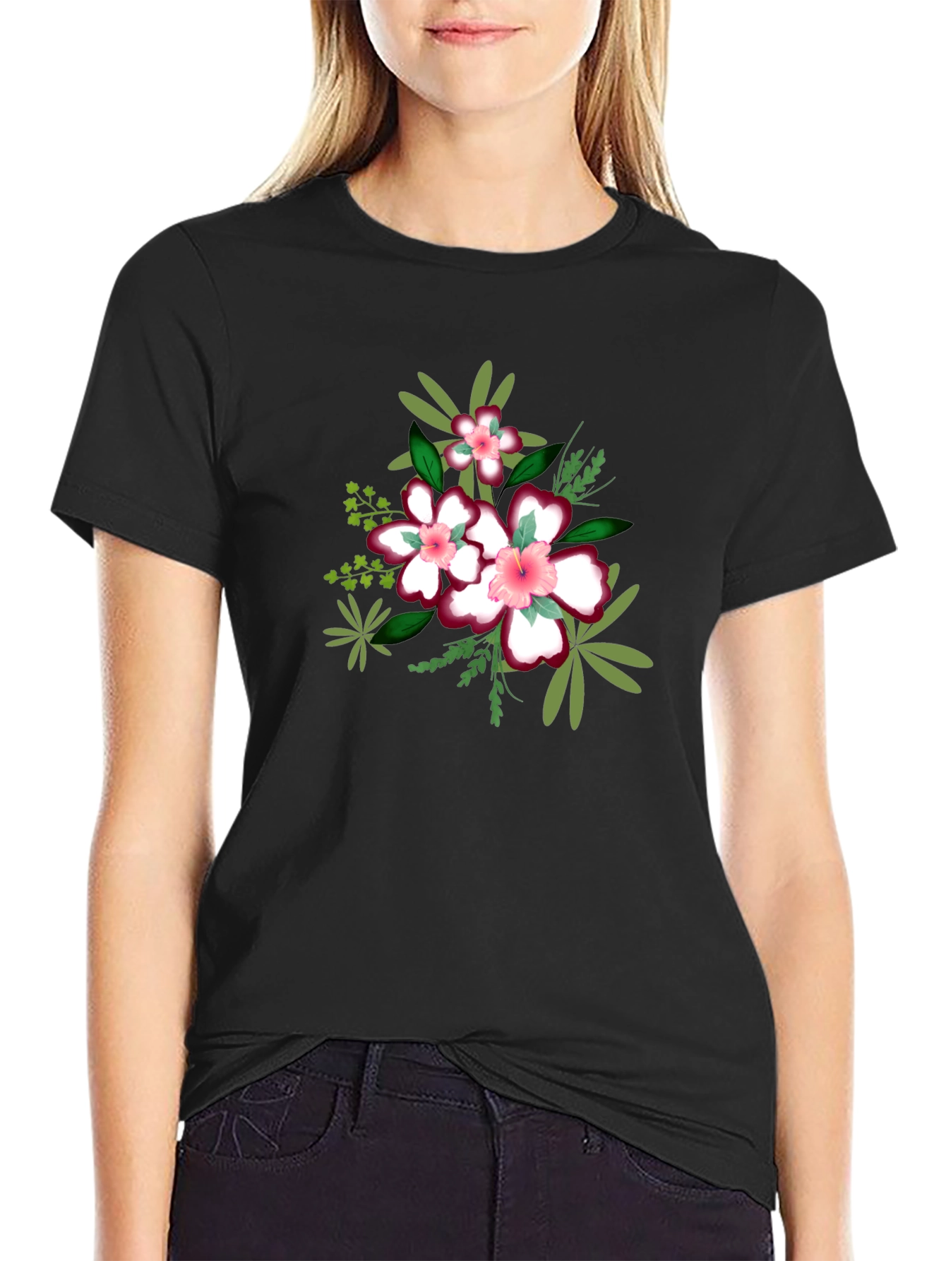 Floral Print Black T-Shirt