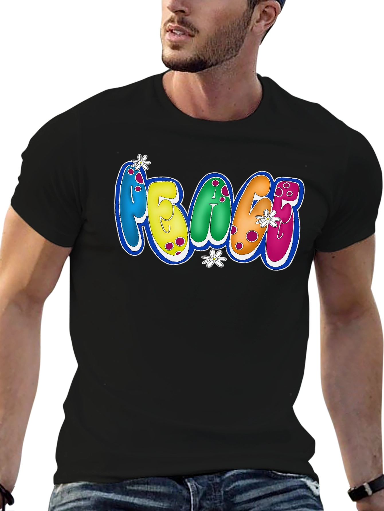 Peace Bubble Letter Graphic Black T-Shirt