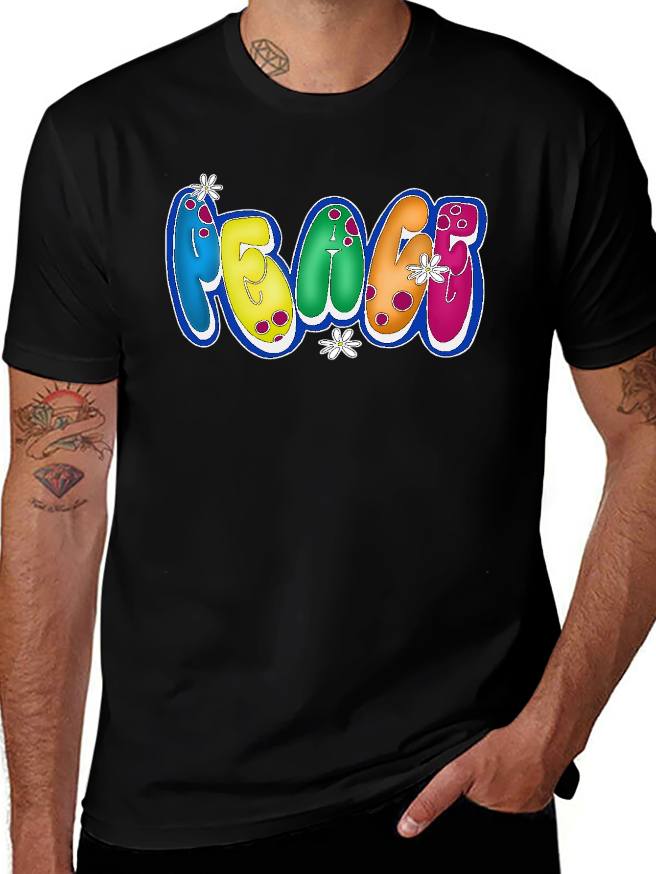Peace Bubble Letter Graphic Black T-Shirt