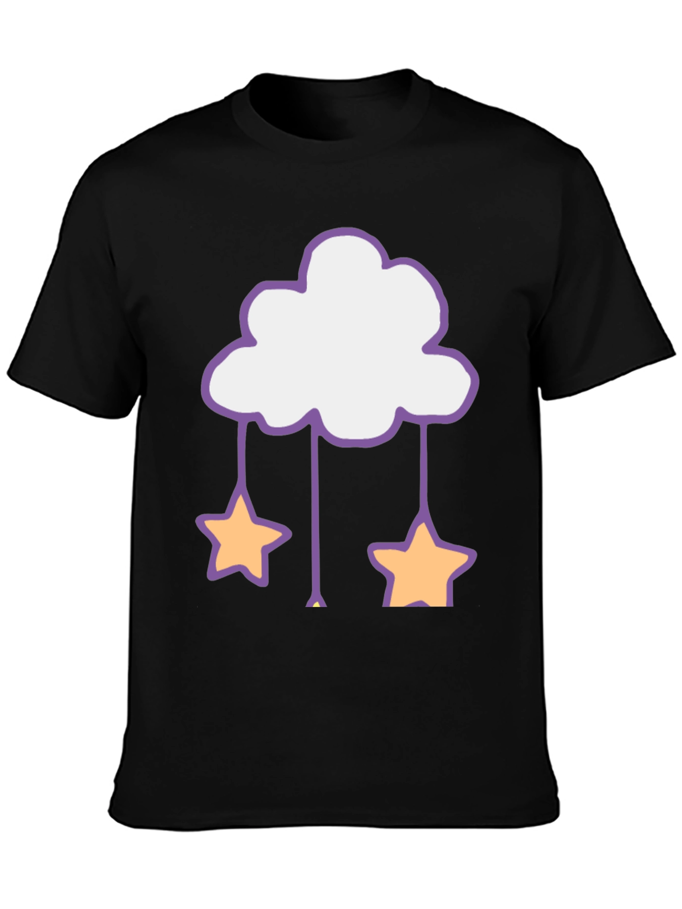 Cute Cloud & Star Graphic Tee - Black