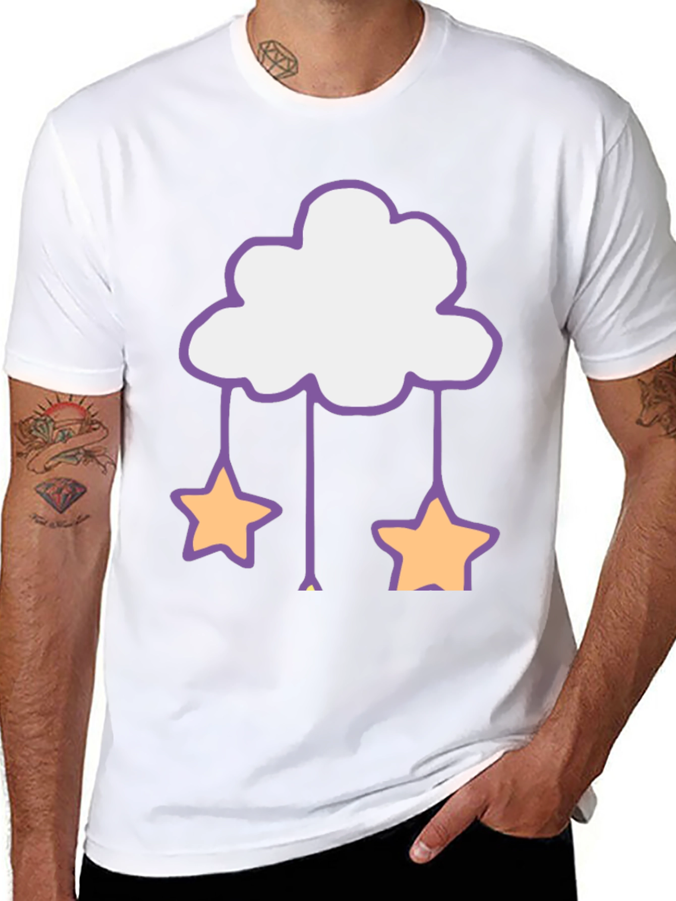 Cute Cloud & Star Graphic Tee - Black