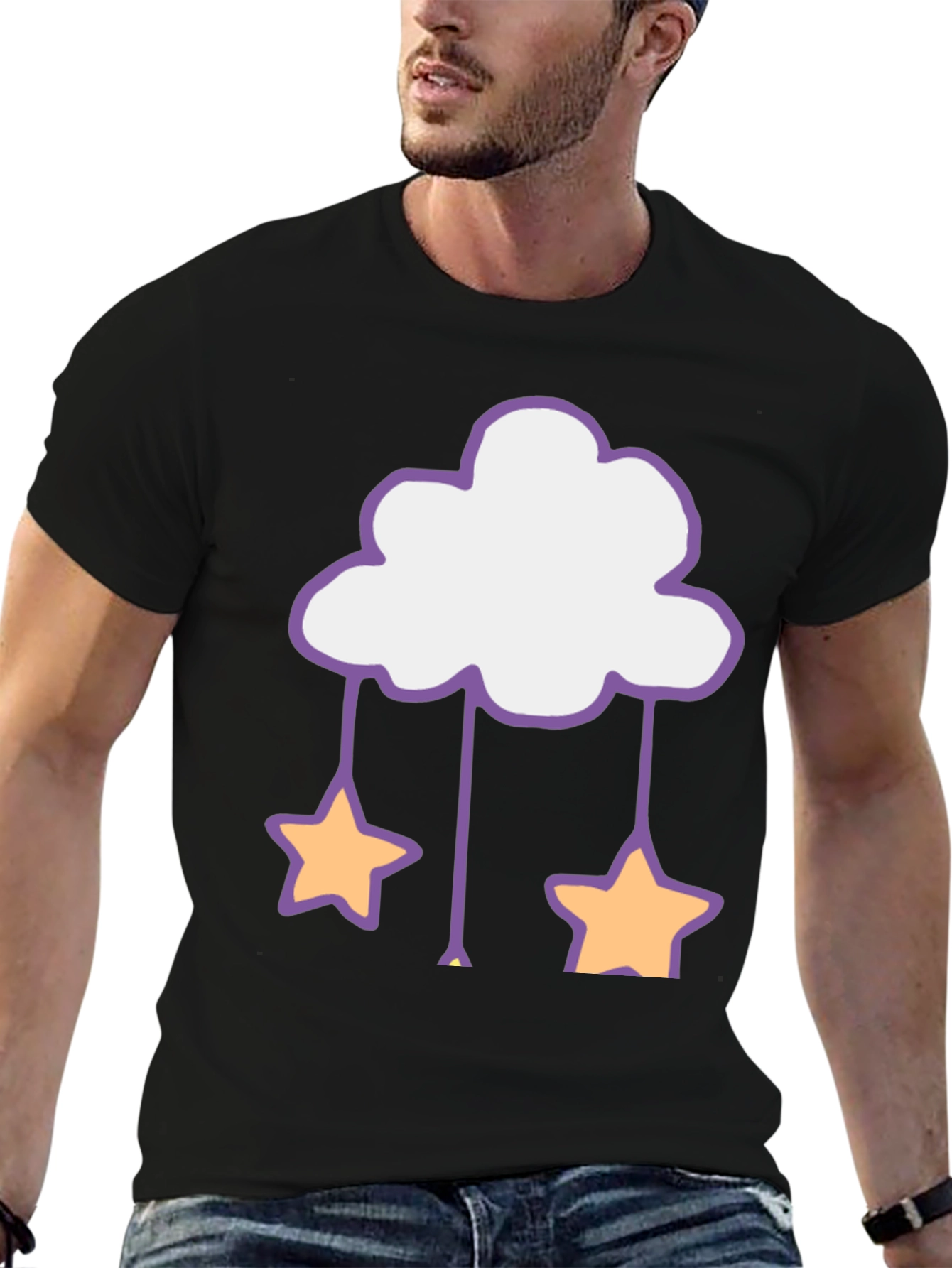 Cute Cloud & Star Graphic Tee - Black