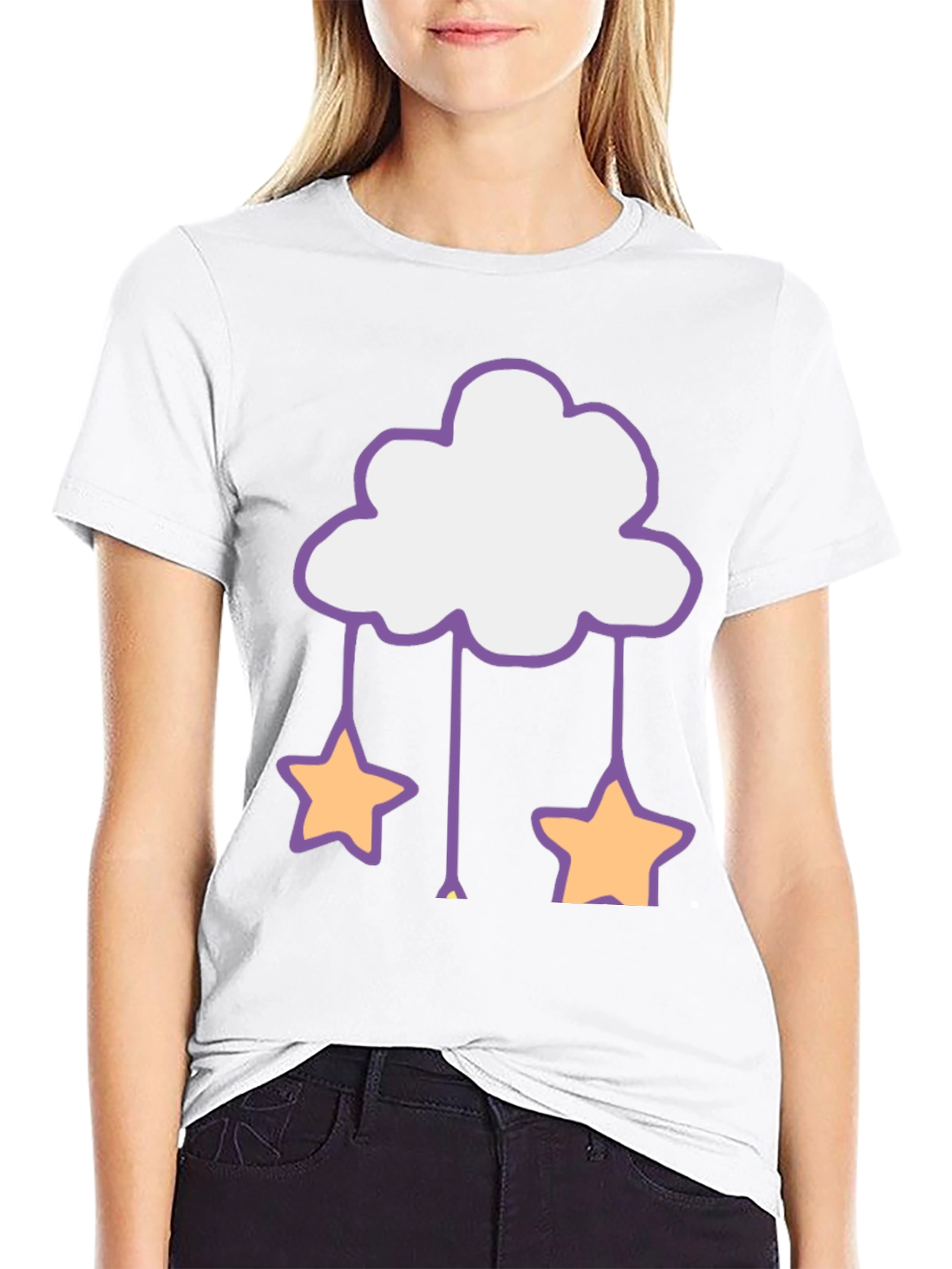 Cute Cloud & Star Graphic Tee - Black
