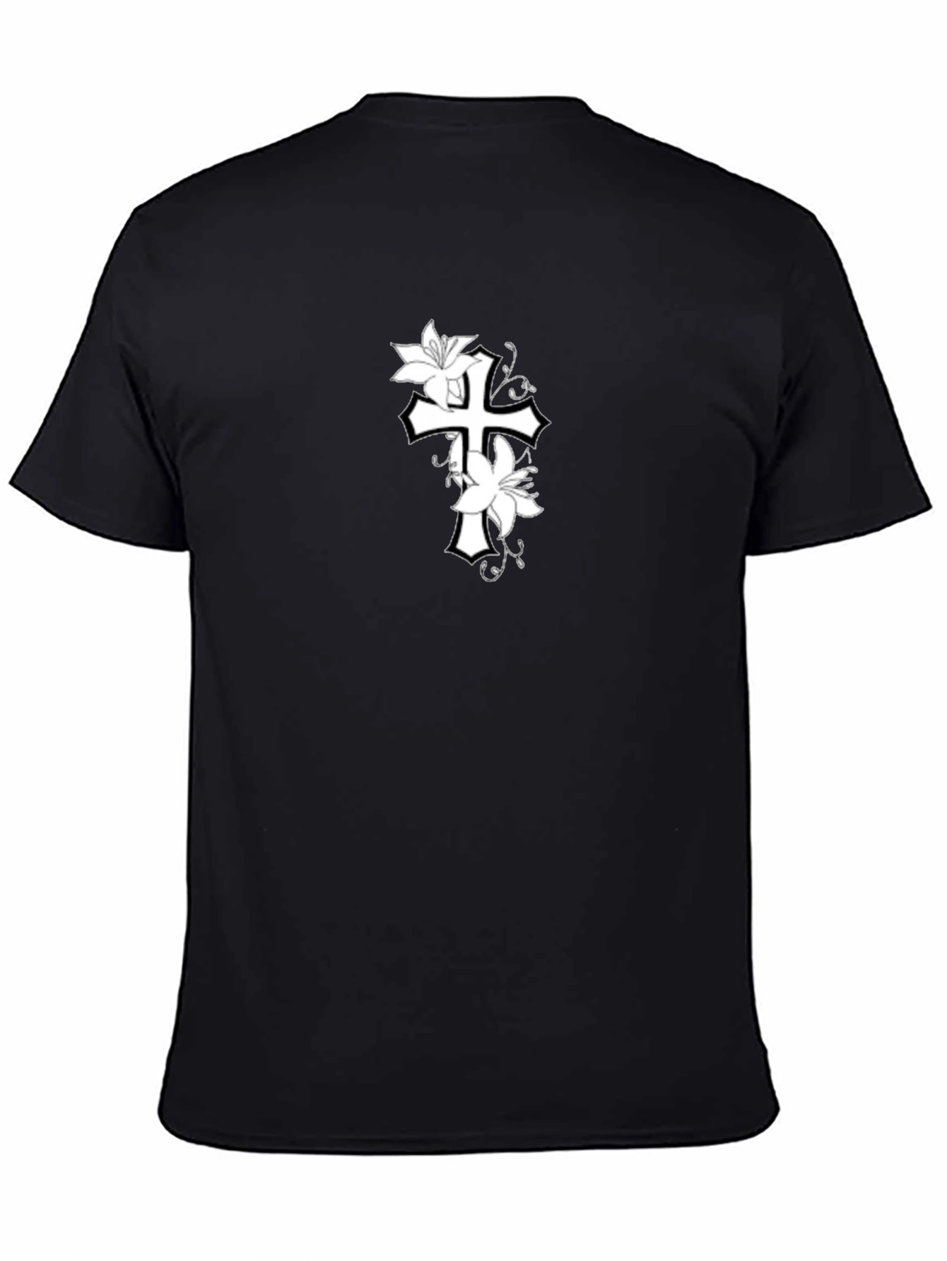 Floral Cross Graphic Black T-Shirt