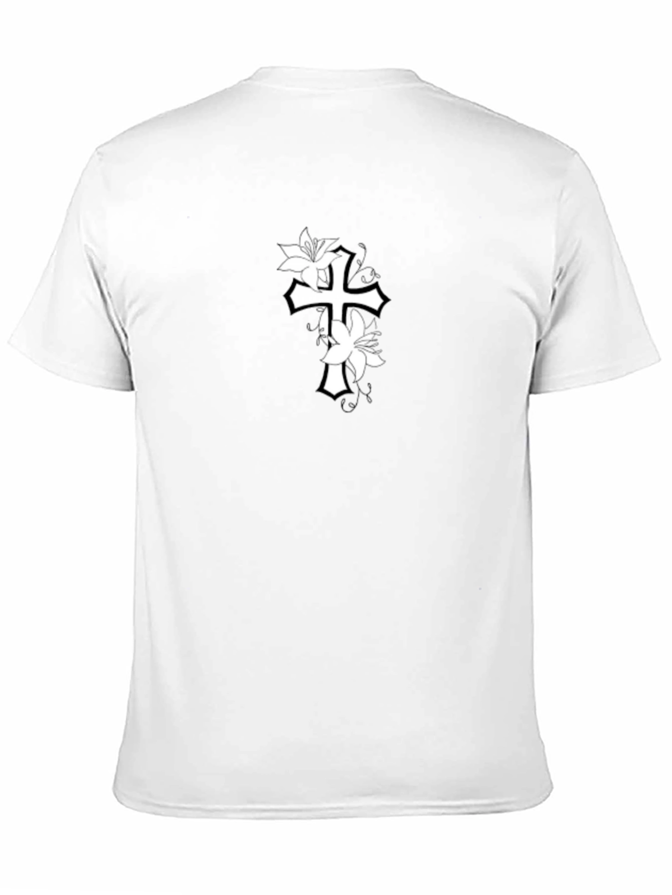 Floral Cross Graphic Black T-Shirt