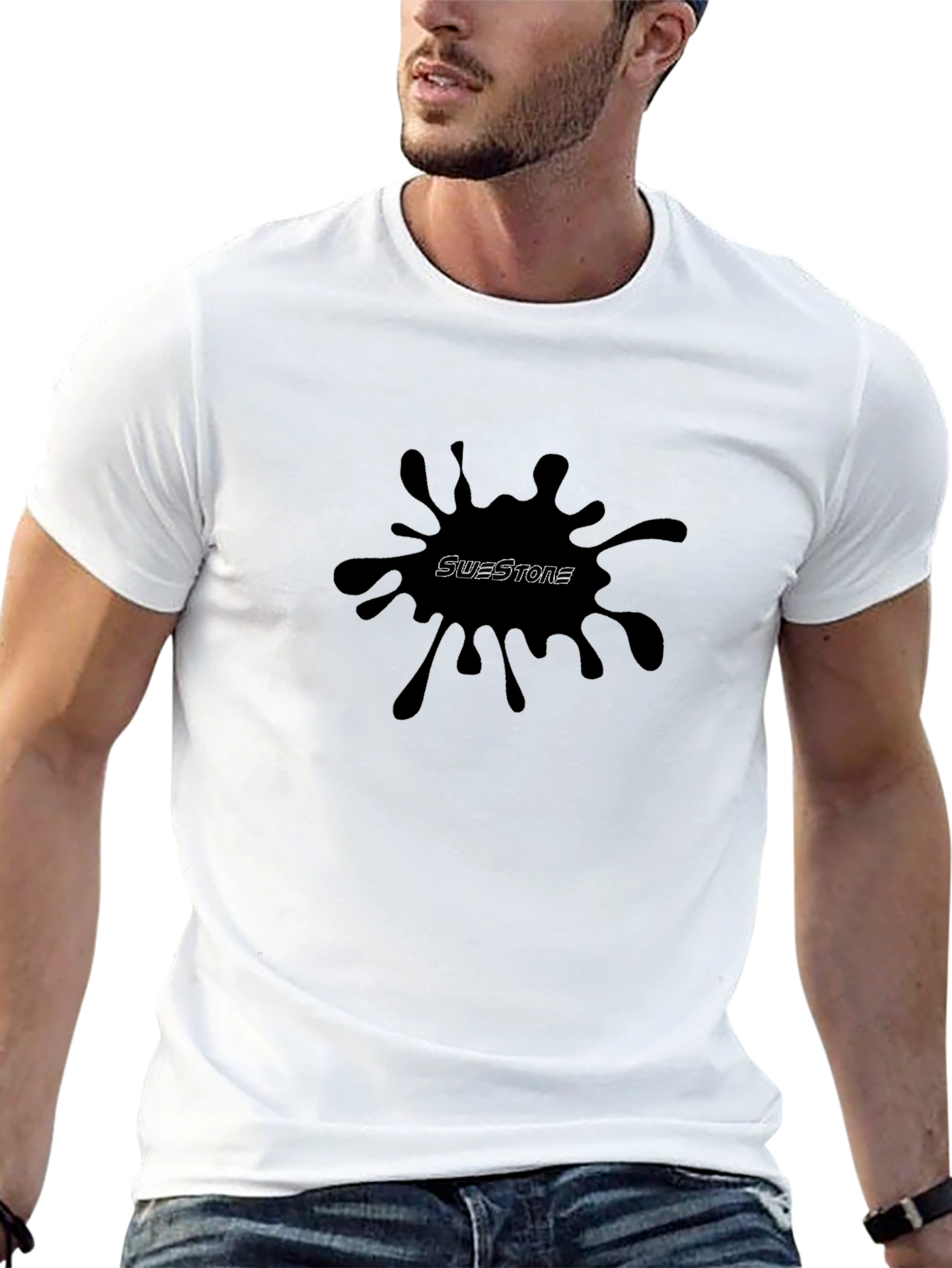 Mens Black Graphic Tee - Ink Splash Design