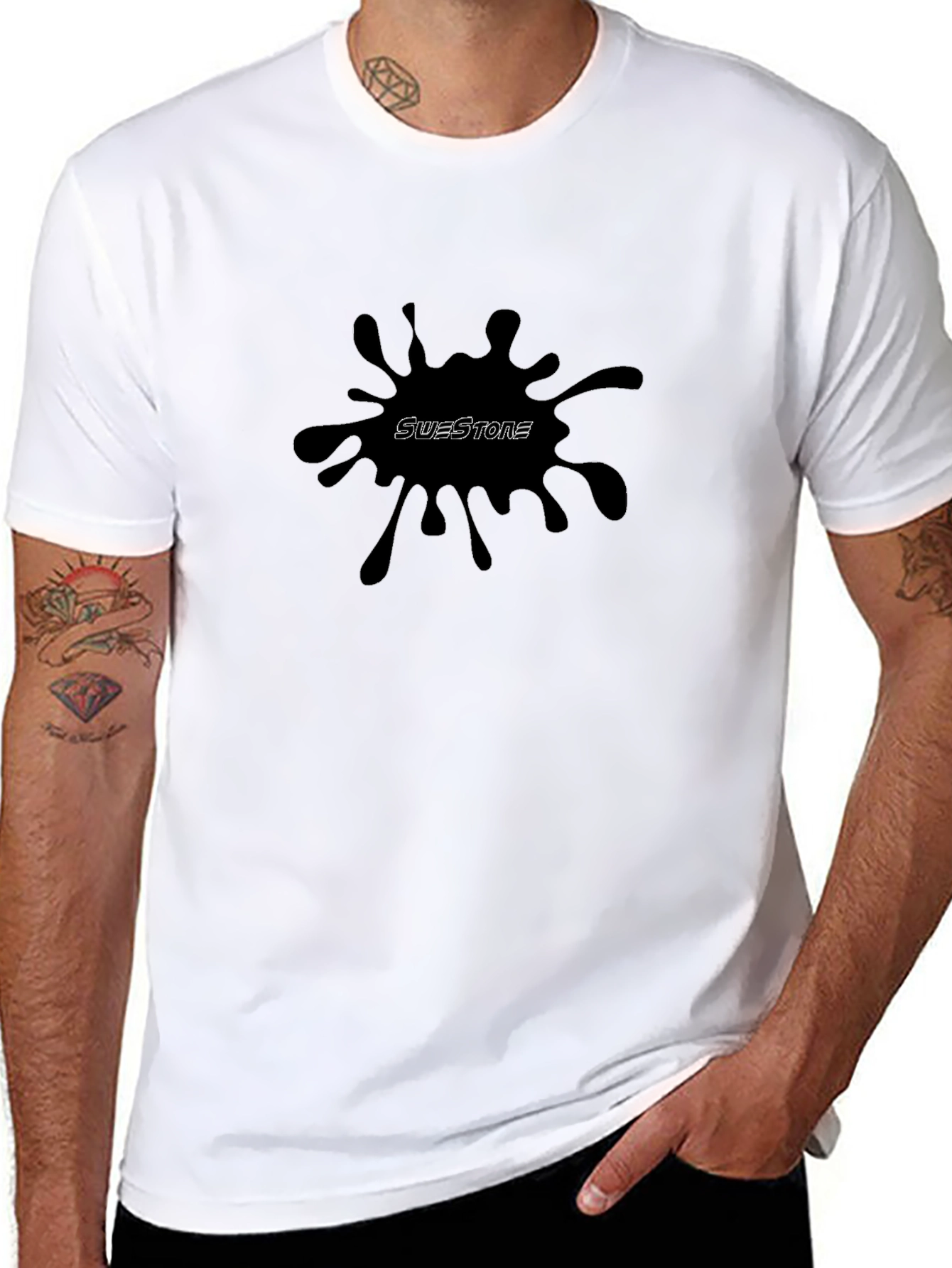 Mens Black Graphic Tee - Ink Splash Design