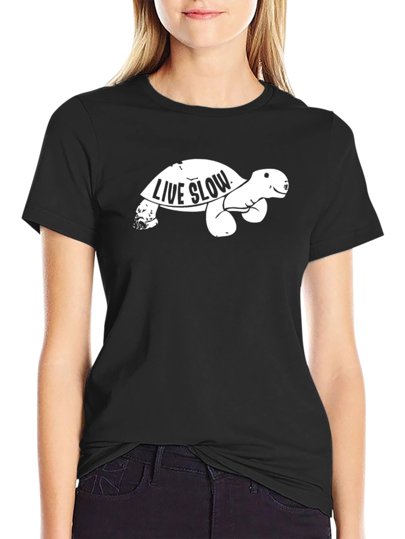 Live Slow Turtle Graphic Tee - Unisex Black T-Shirt