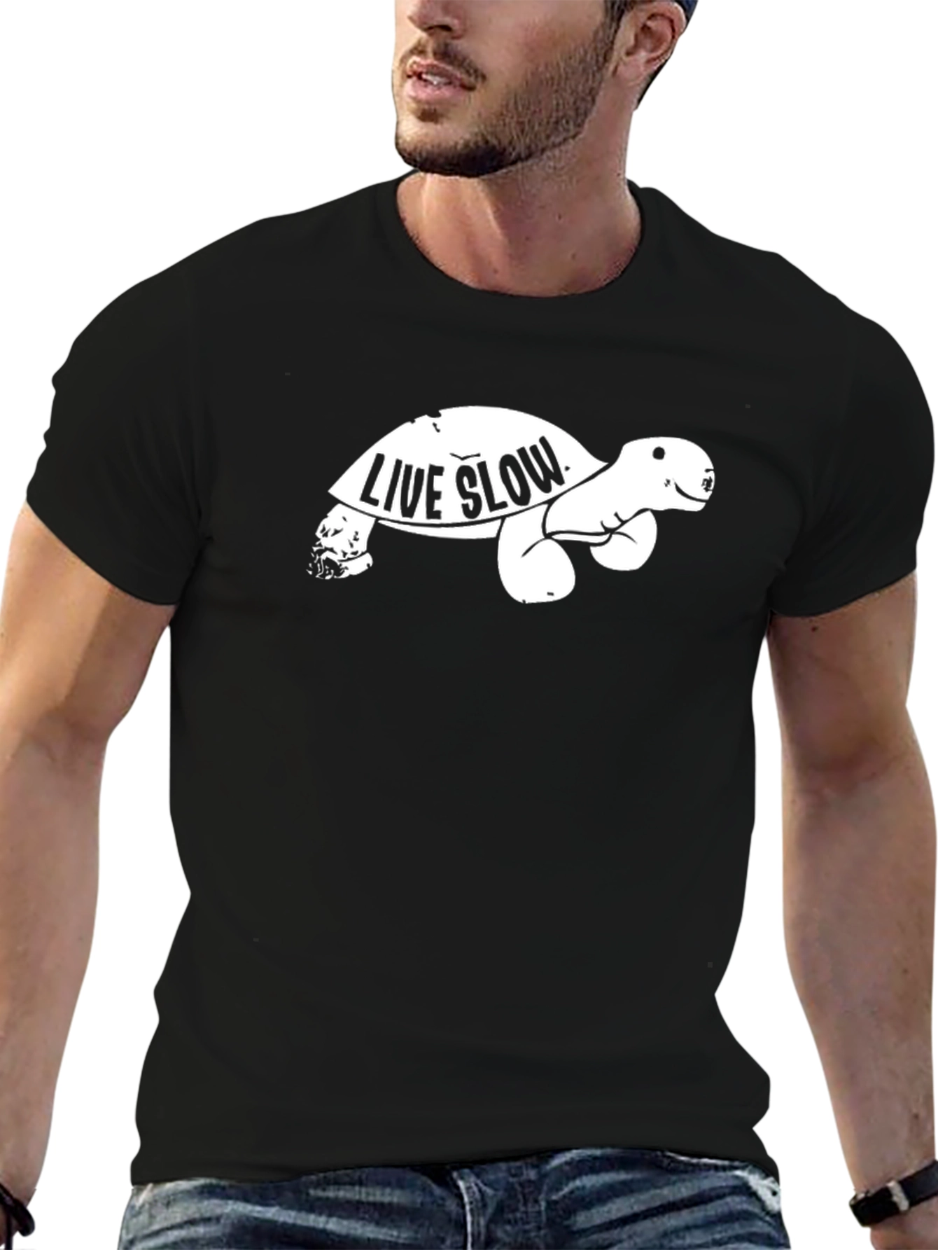 Live Slow Turtle Graphic Tee - Unisex Black T-Shirt