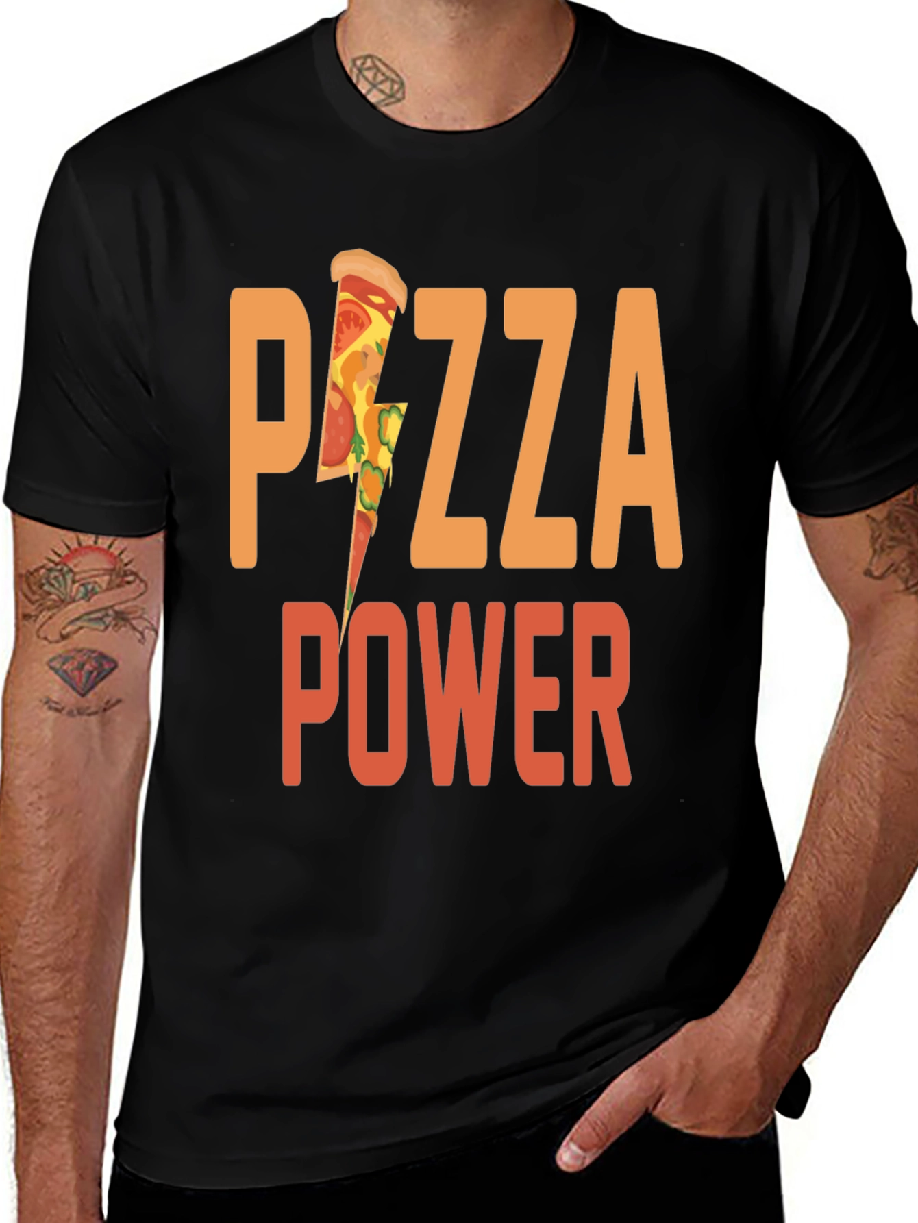 Pizza Power Graphic Tee - Black Cotton T-Shirt