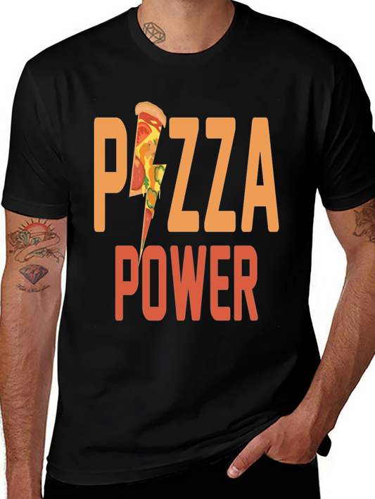 Pizza Power Graphic Tee - Black Cotton T-Shirt