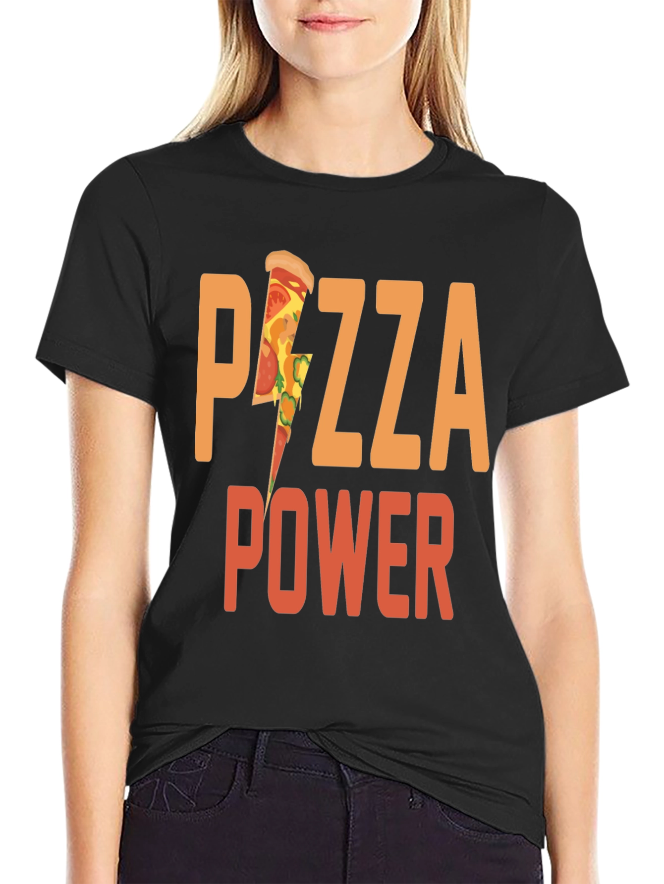Pizza Power Graphic Tee - Black Cotton T-Shirt