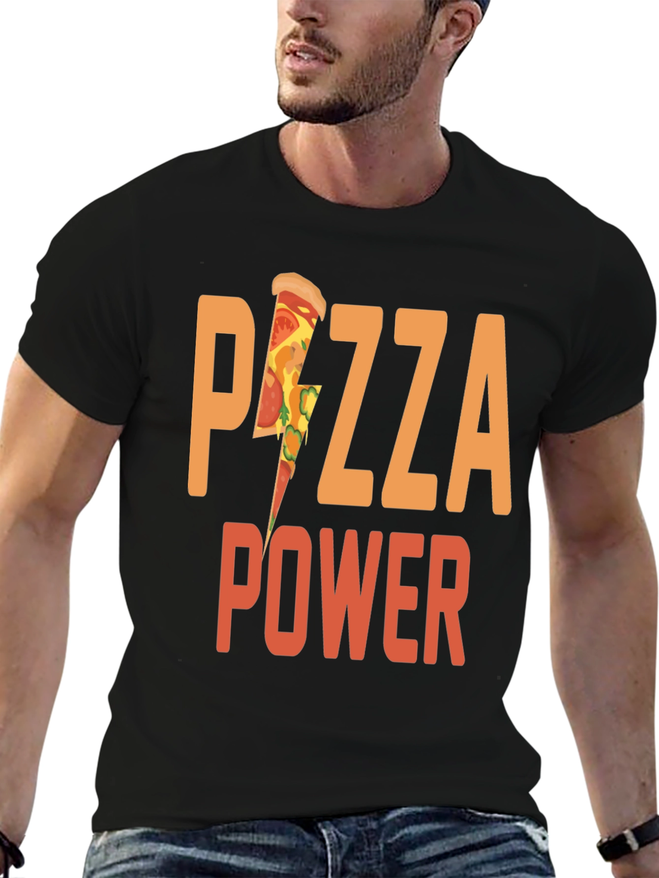 Pizza Power Graphic Tee - Black Cotton T-Shirt