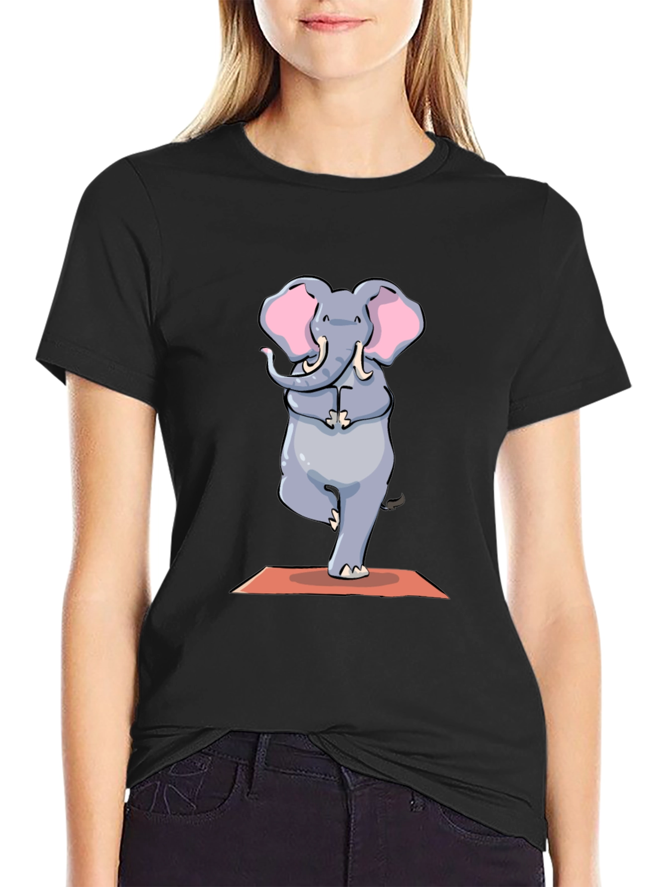 Yoga Elephant Graphic Tee - Black Cotton T-Shirt