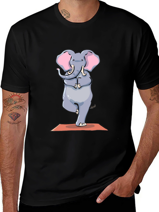 Yoga Elephant Graphic Tee - Black Cotton T-Shirt