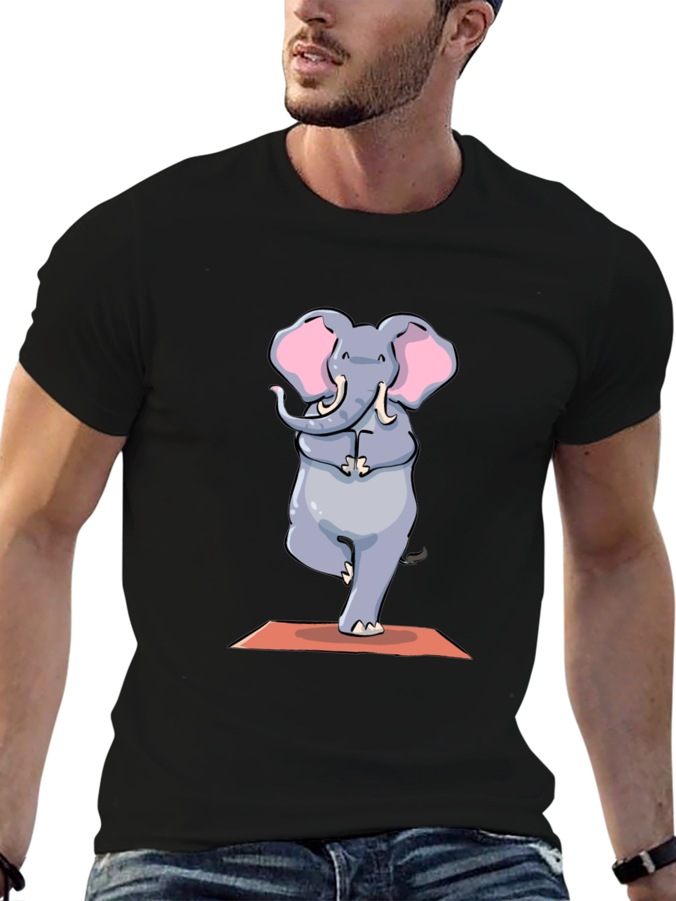 Yoga Elephant Graphic Tee - Black Cotton T-Shirt