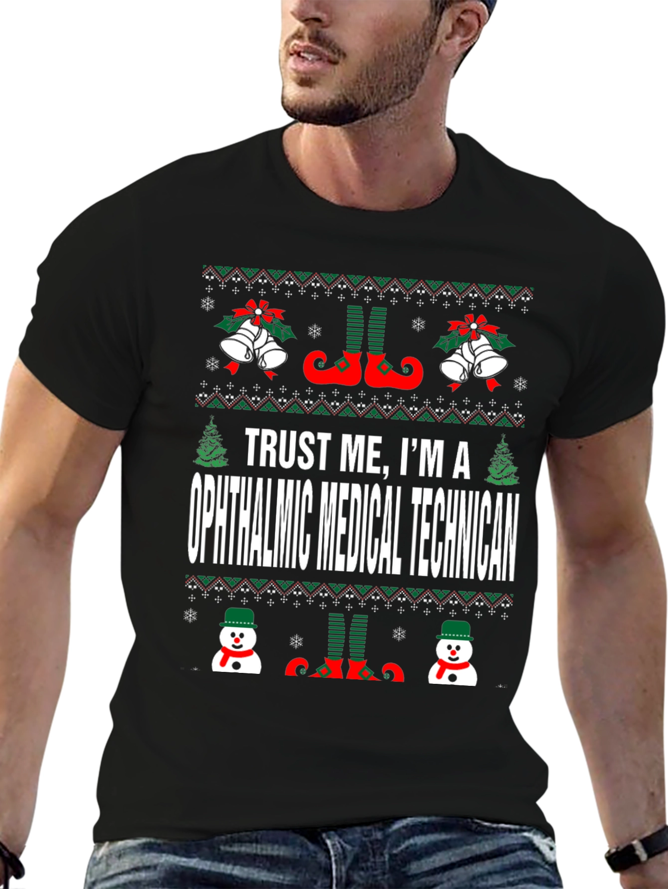 Ophthalmic Medical Technician Ugly Christmas T-Shirt