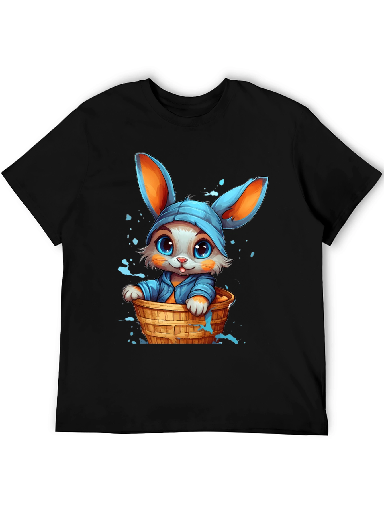 Cute Bunny Graphic Tee - Black Cotton