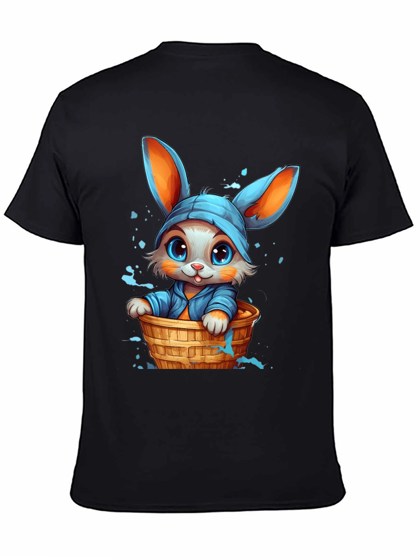 Cute Bunny Graphic Tee - Black Cotton