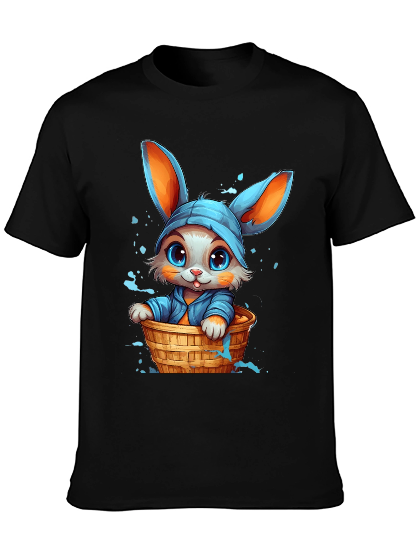Cute Bunny Graphic Tee - Black Cotton