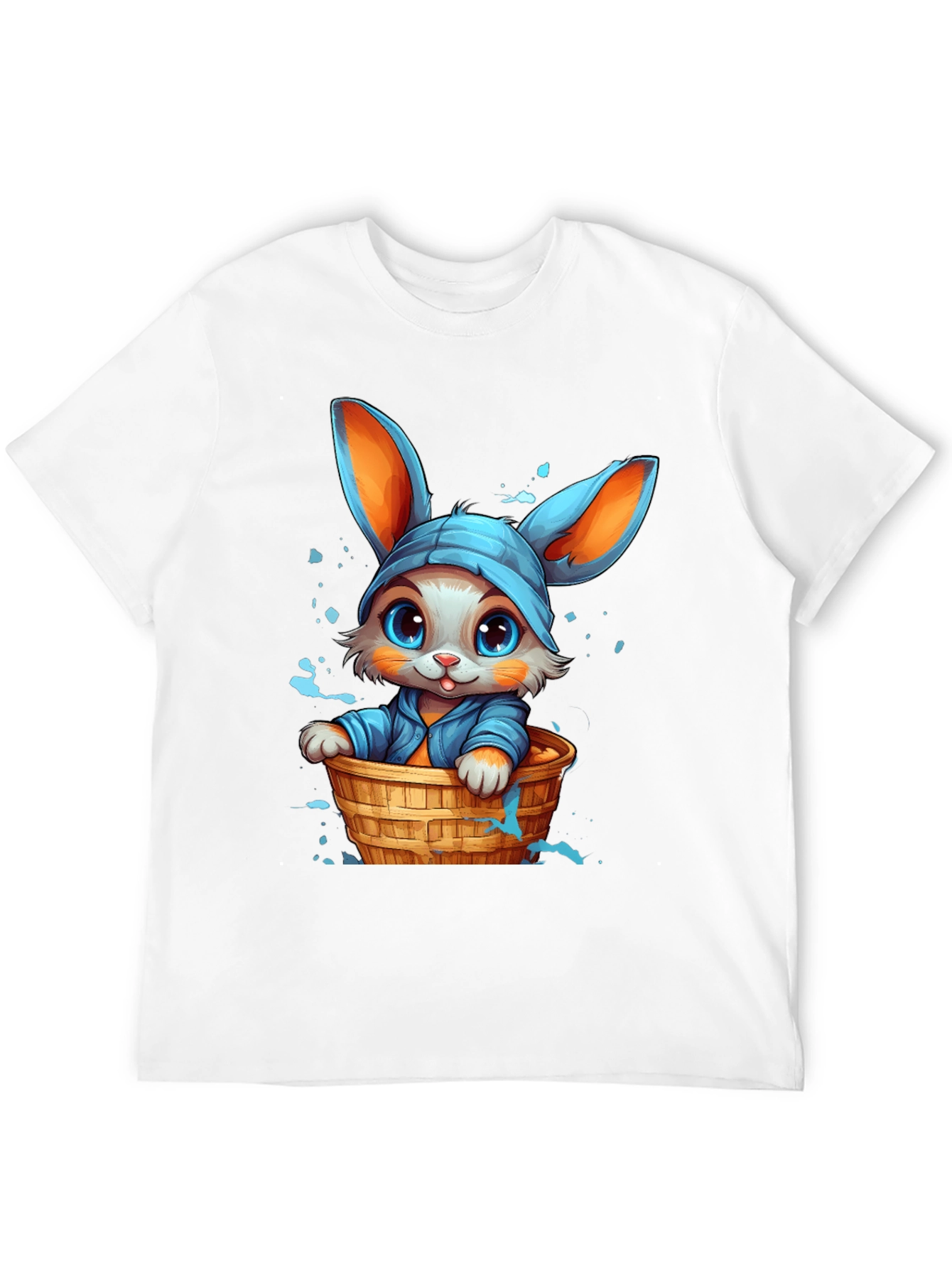 Cute Bunny Graphic Tee - Black Cotton