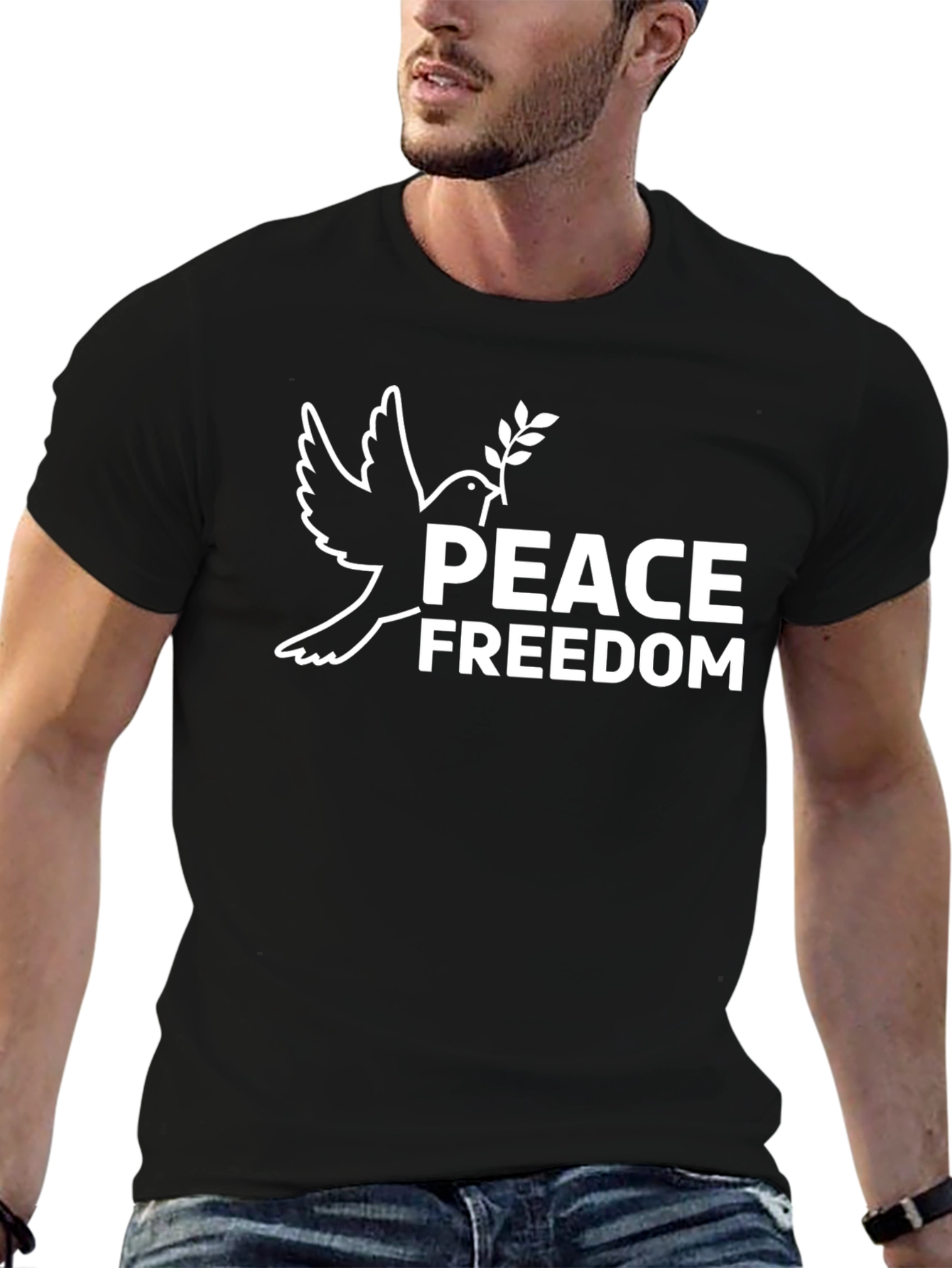 Peace Freedom Dove Graphic T-Shirt - Black