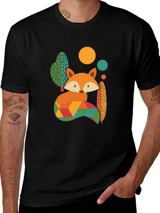 Geometric Fox Graphic Tee - Mens Black T-Shirt