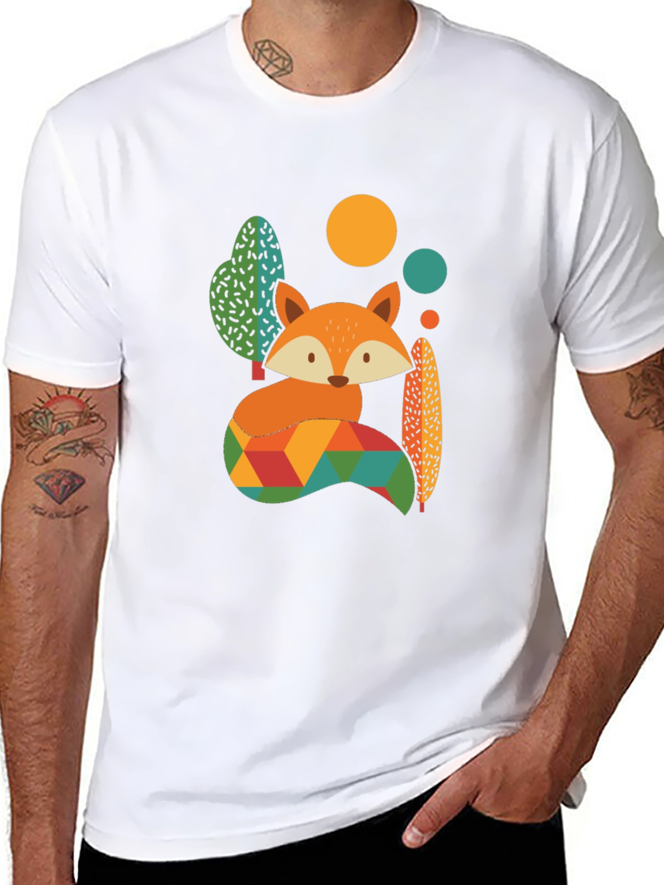 Geometric Fox Graphic Tee - Mens Black T-Shirt