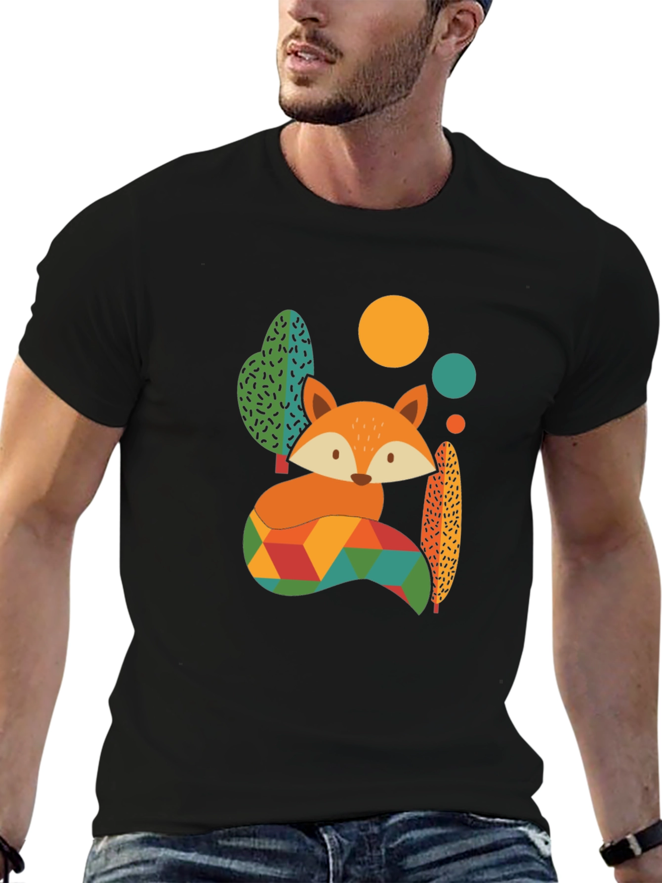 Geometric Fox Graphic Tee - Mens Black T-Shirt