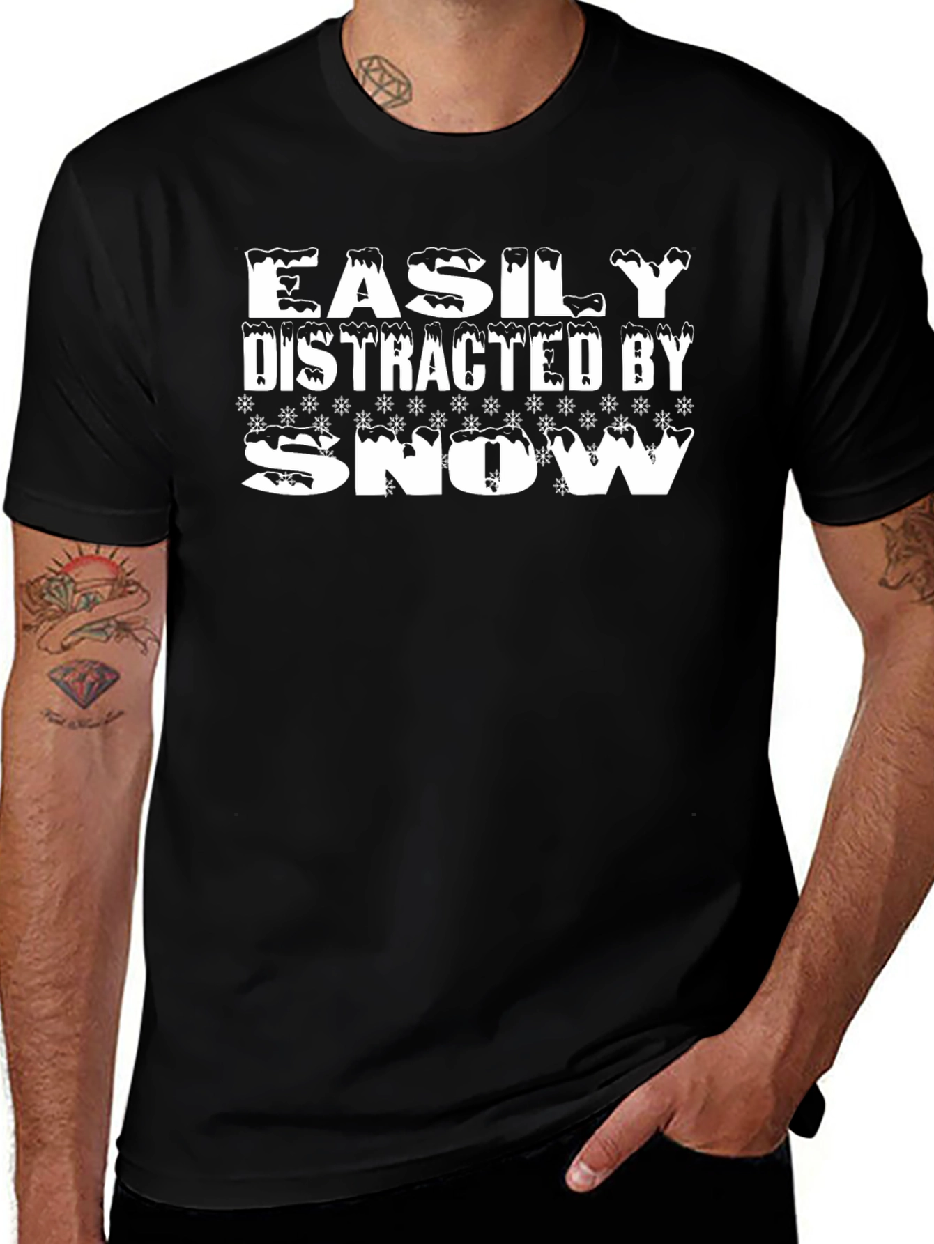 Easily Distracted By Snow Graphic Tee - Black