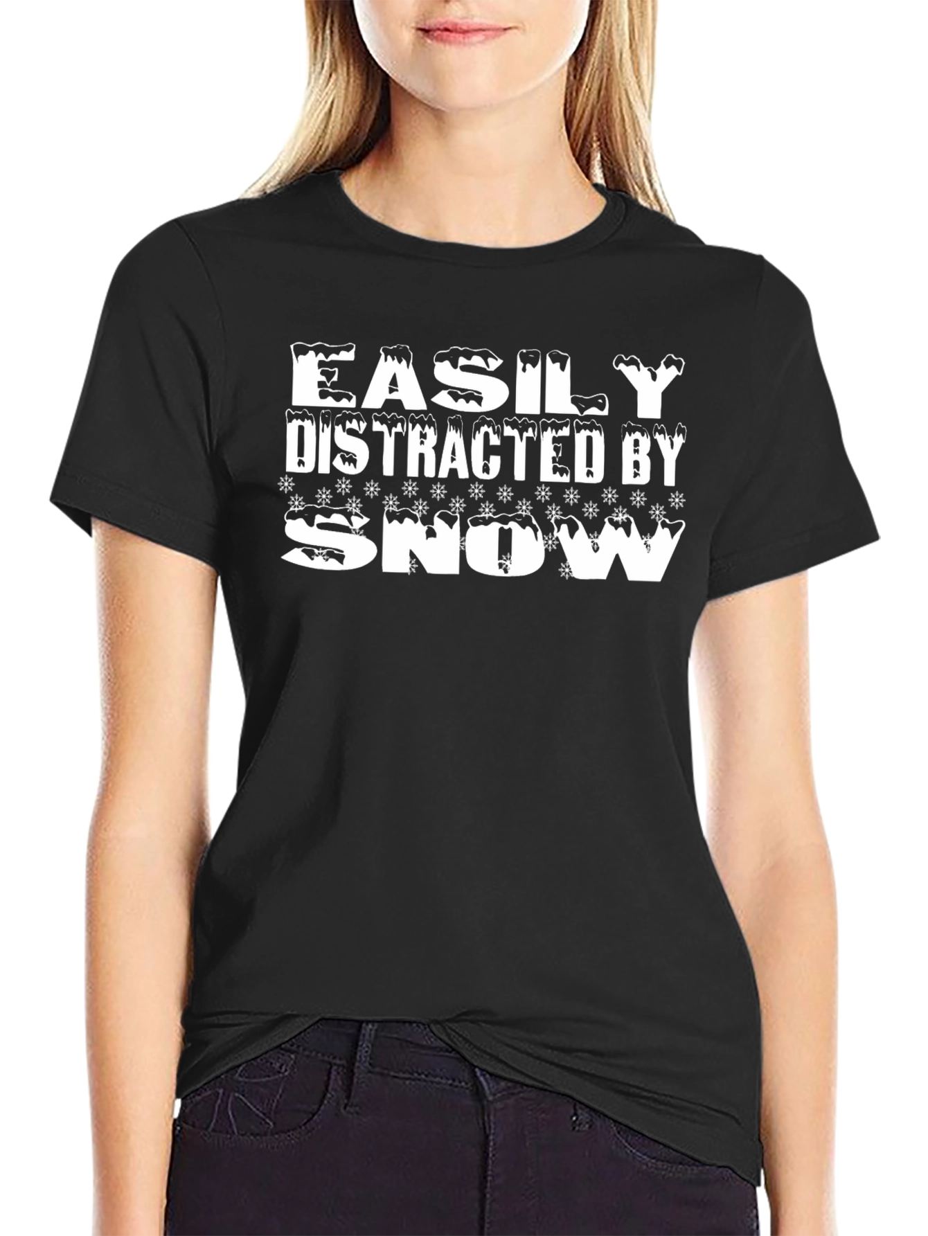 Easily Distracted By Snow Graphic Tee - Black