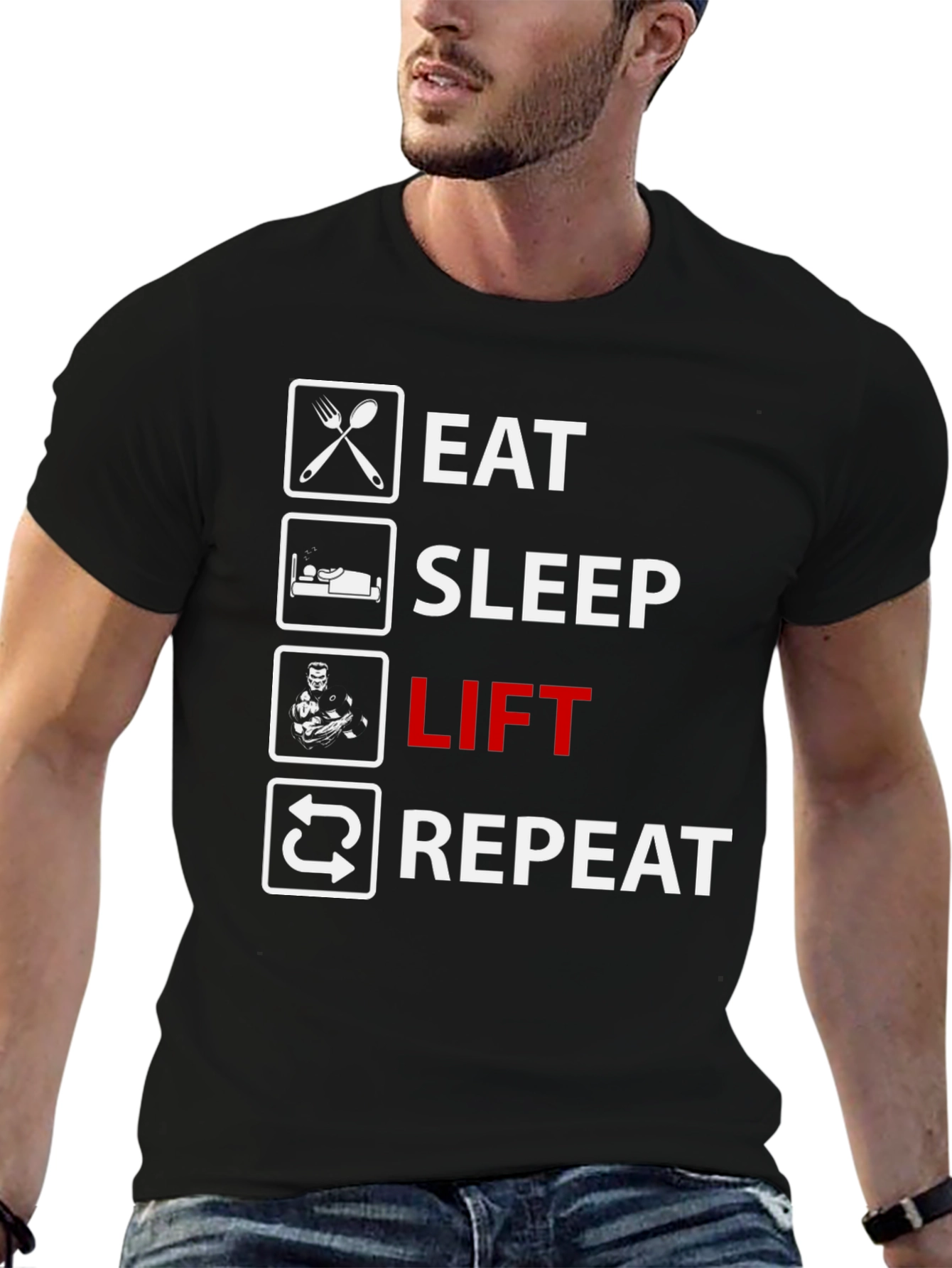 Eat Sleep Lift Repeat Black T-Shirt