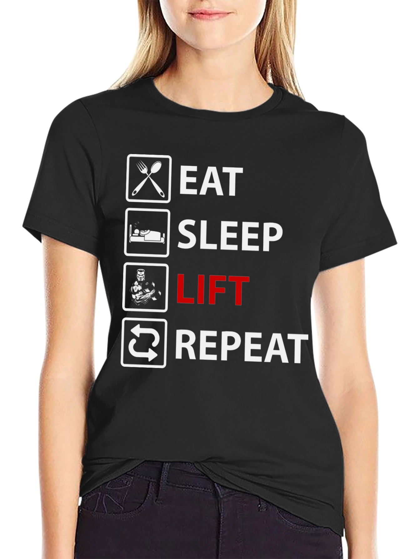 Eat Sleep Lift Repeat Black T-Shirt