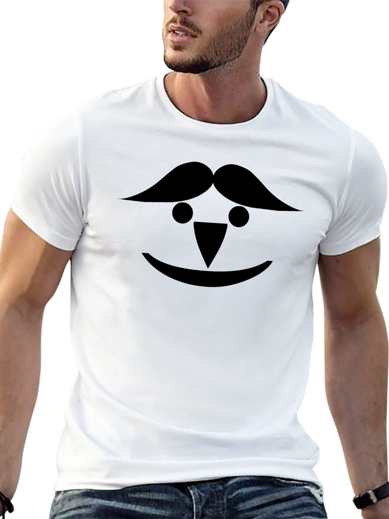Whimsical Face Graphic Black Tee Shirt