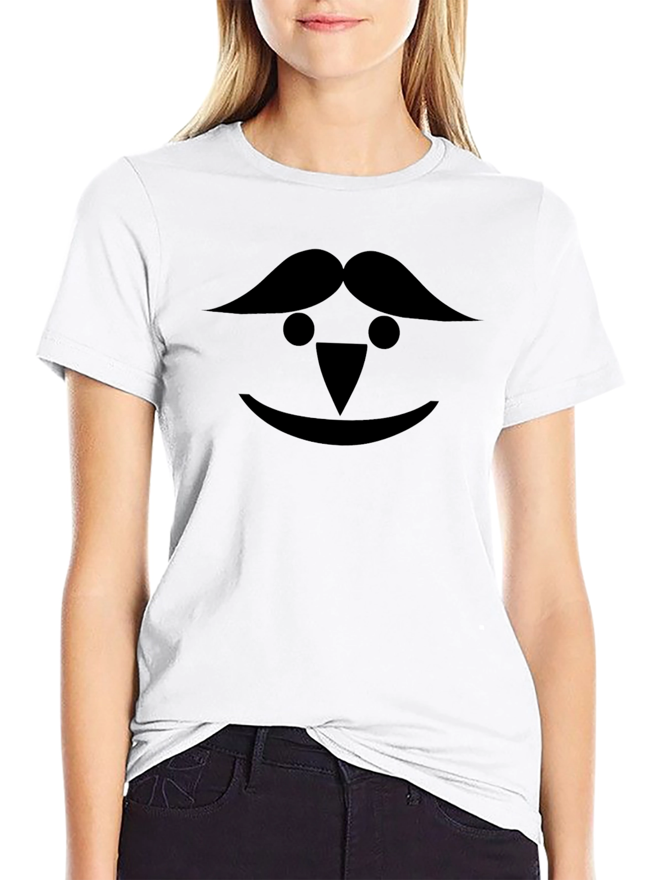 Whimsical Face Graphic Black Tee Shirt