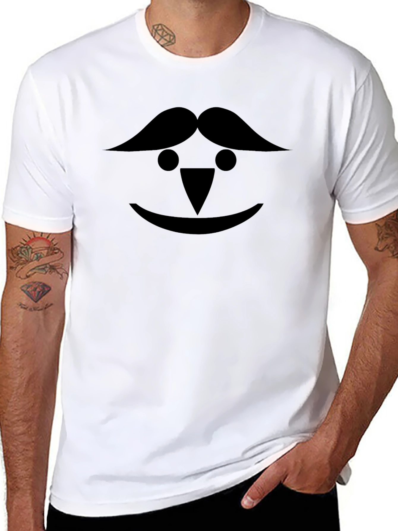 Whimsical Face Graphic Black Tee Shirt