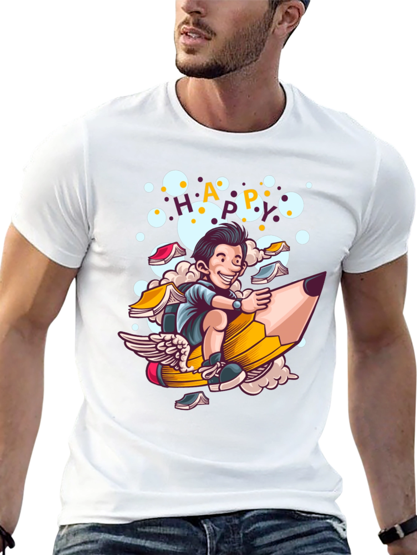Happy Cartoon Graphic Print T-Shirt