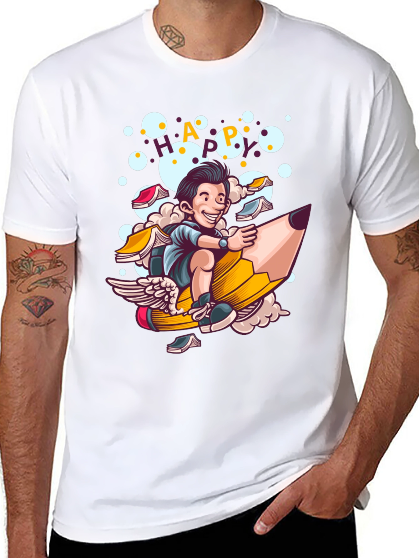 Happy Cartoon Graphic Print T-Shirt