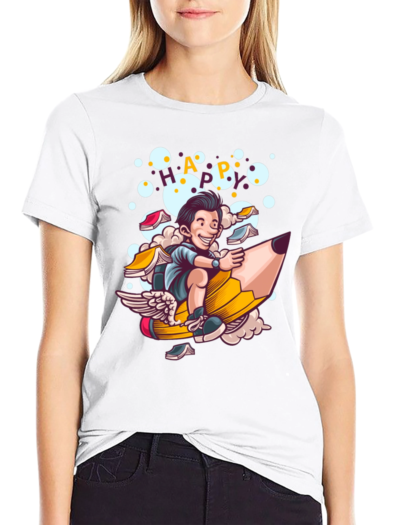 Happy Cartoon Graphic Print T-Shirt