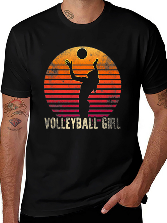 Volleyball Girl Retro Sunset Graphic T-Shirt