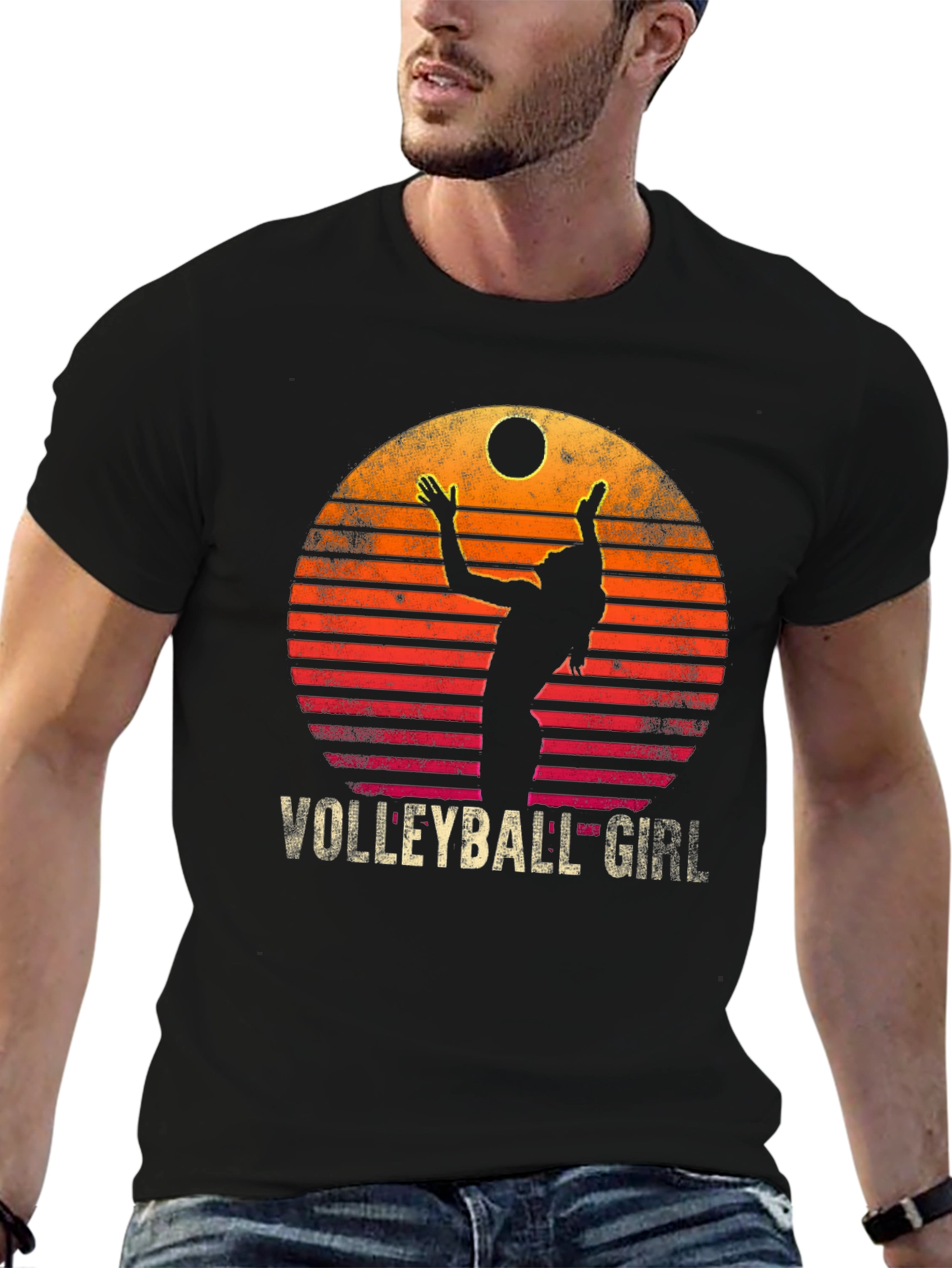 Volleyball Girl Retro Sunset Graphic T-Shirt
