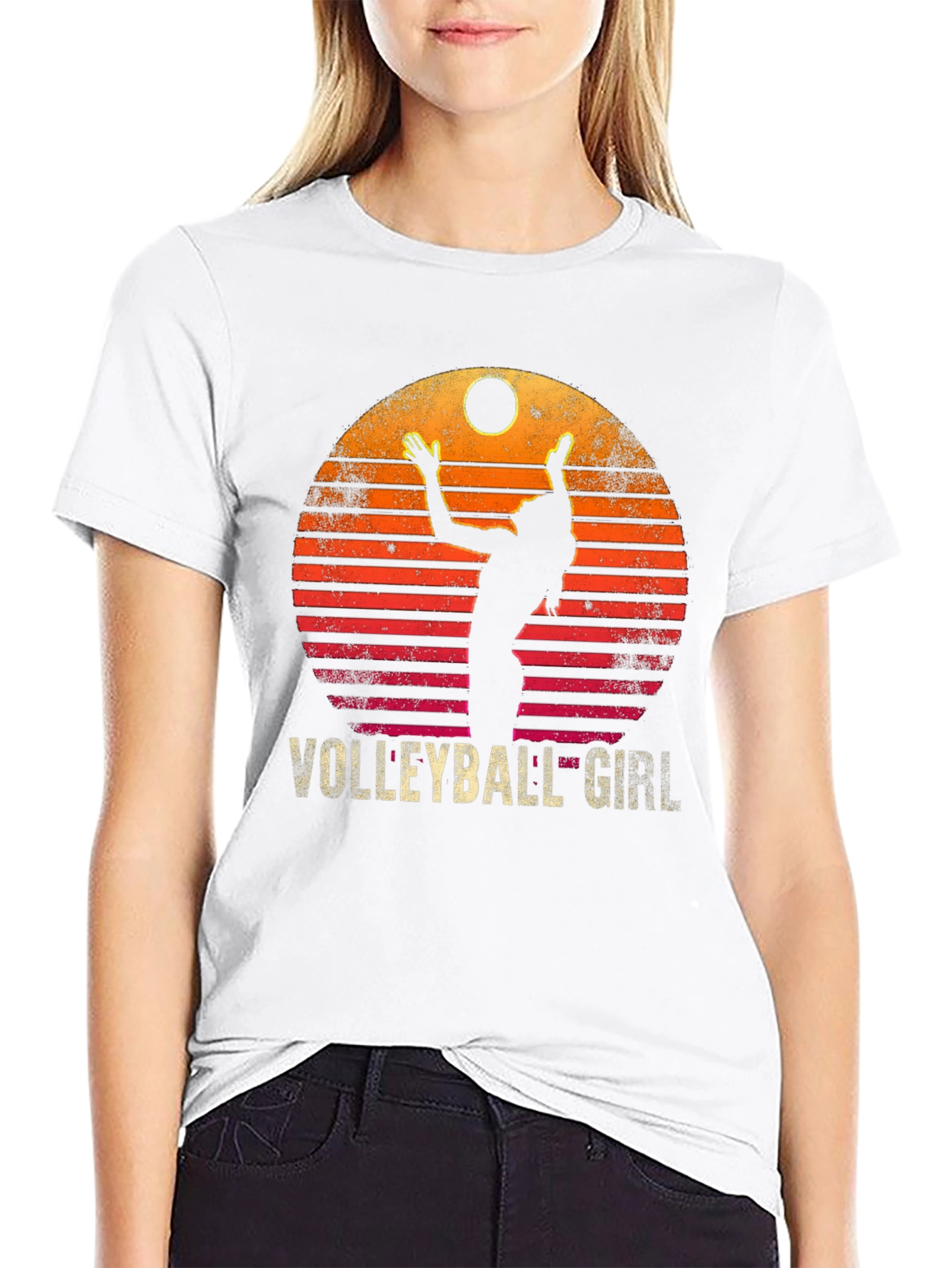 Volleyball Girl Retro Sunset Graphic T-Shirt