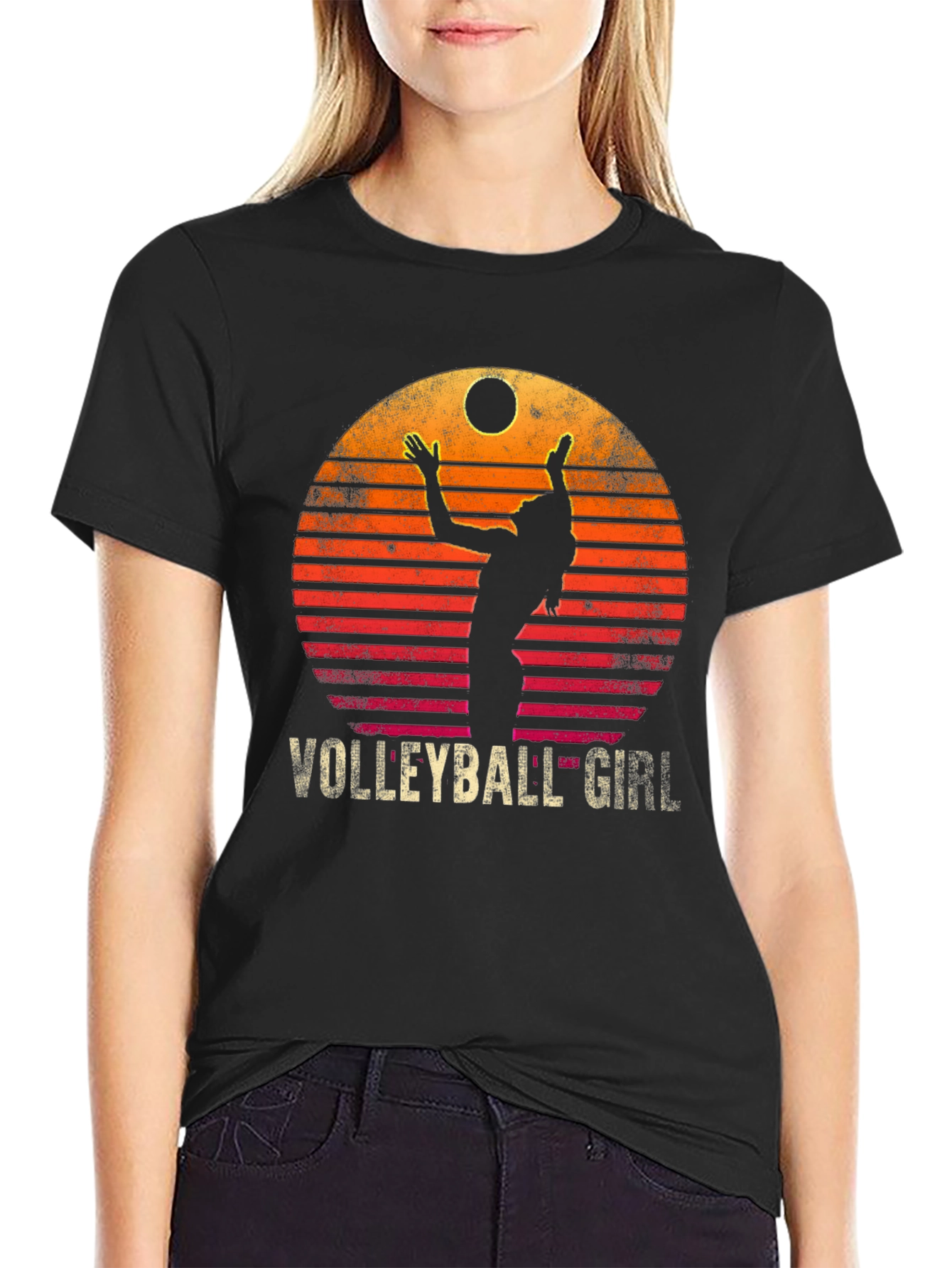Volleyball Girl Retro Sunset Graphic T-Shirt