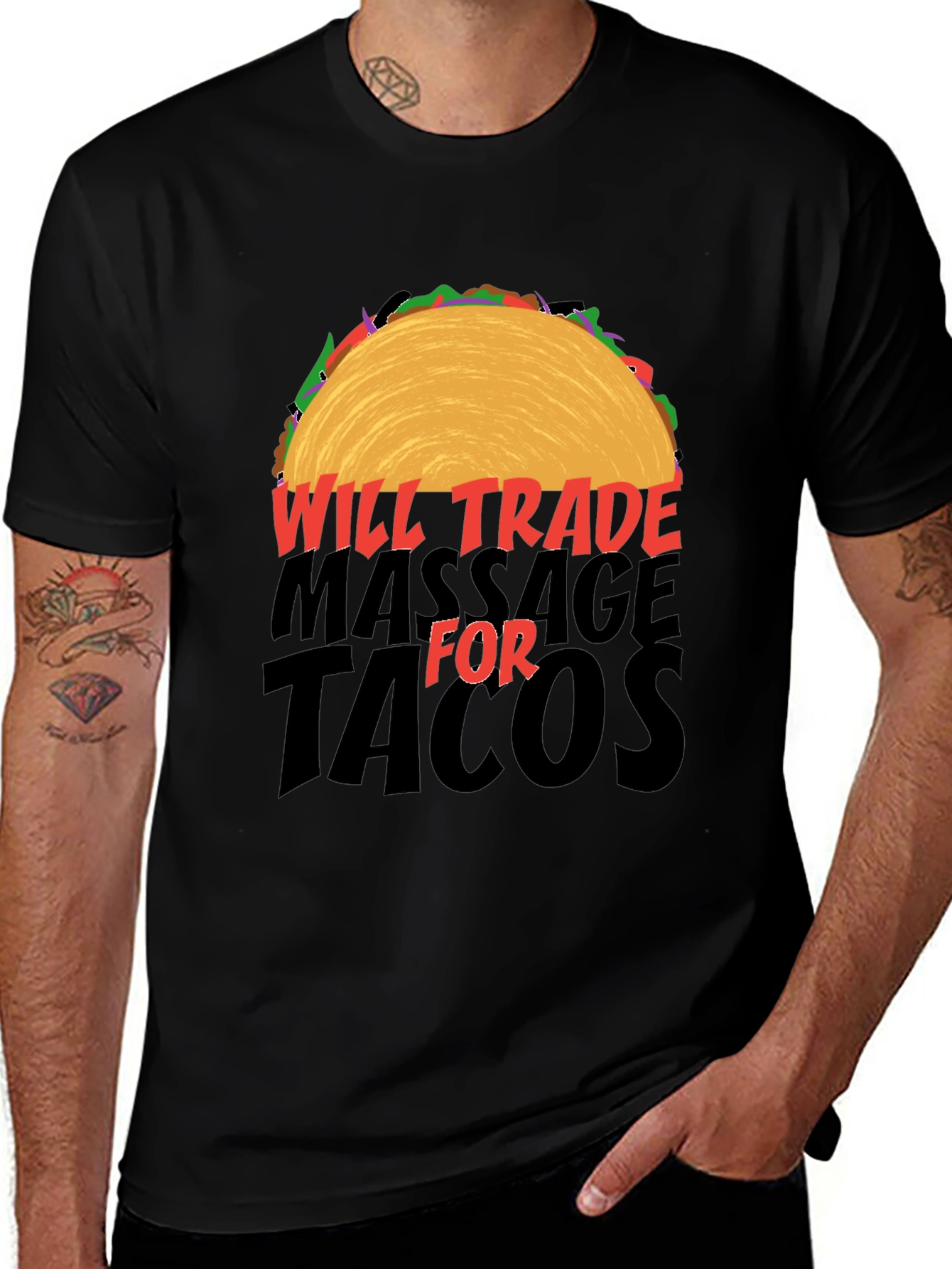 Will Trade Massage for Tacos Black T-Shirt